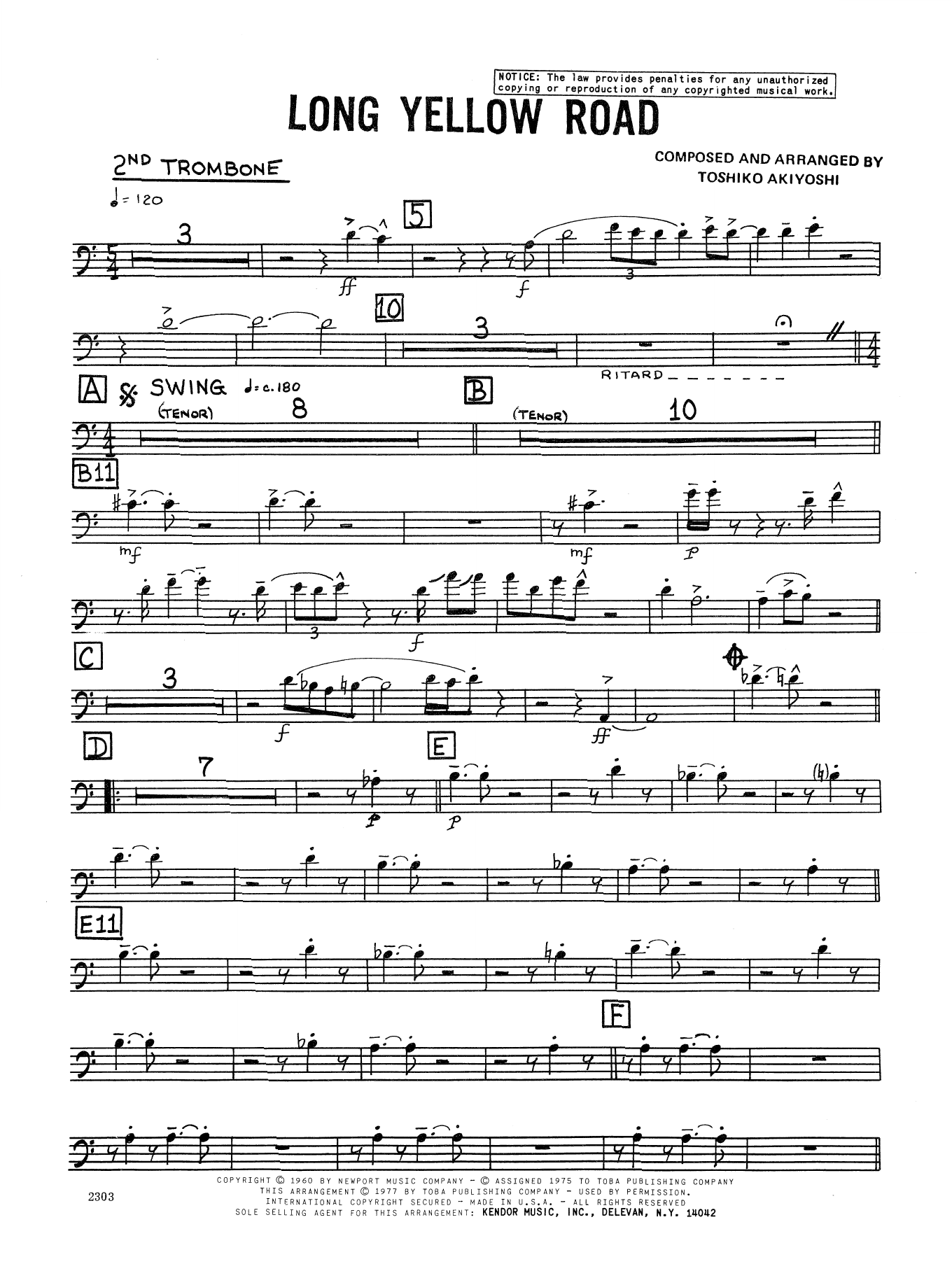 Long Yellow Road 2nd Trombone Noten Toshiko Akiyoshi Jazzensemble sheet music direct