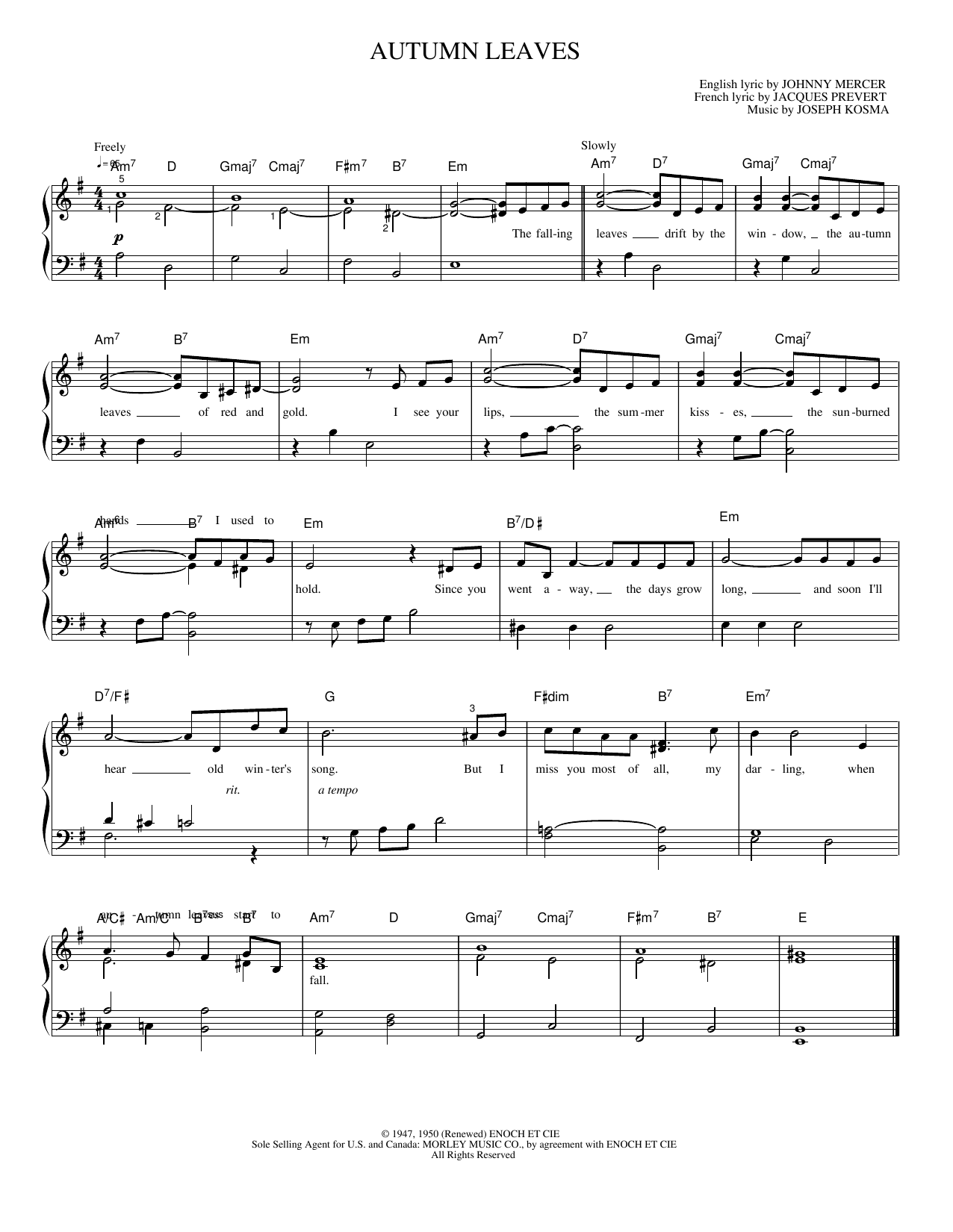Autumn Leaves: Piano/Vocal/Guitar Sheet