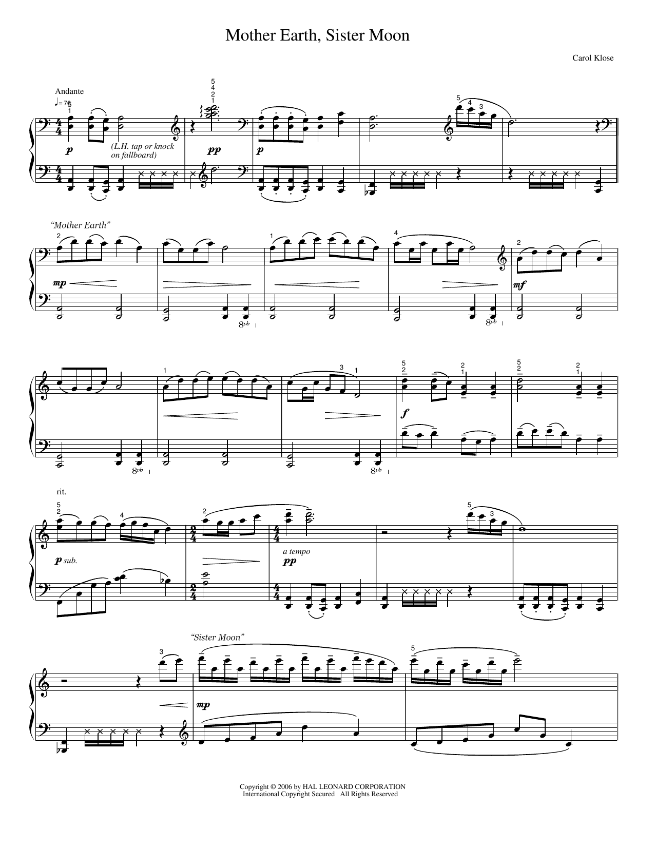 Mother Earth, Sister Moon: Piano Solo
