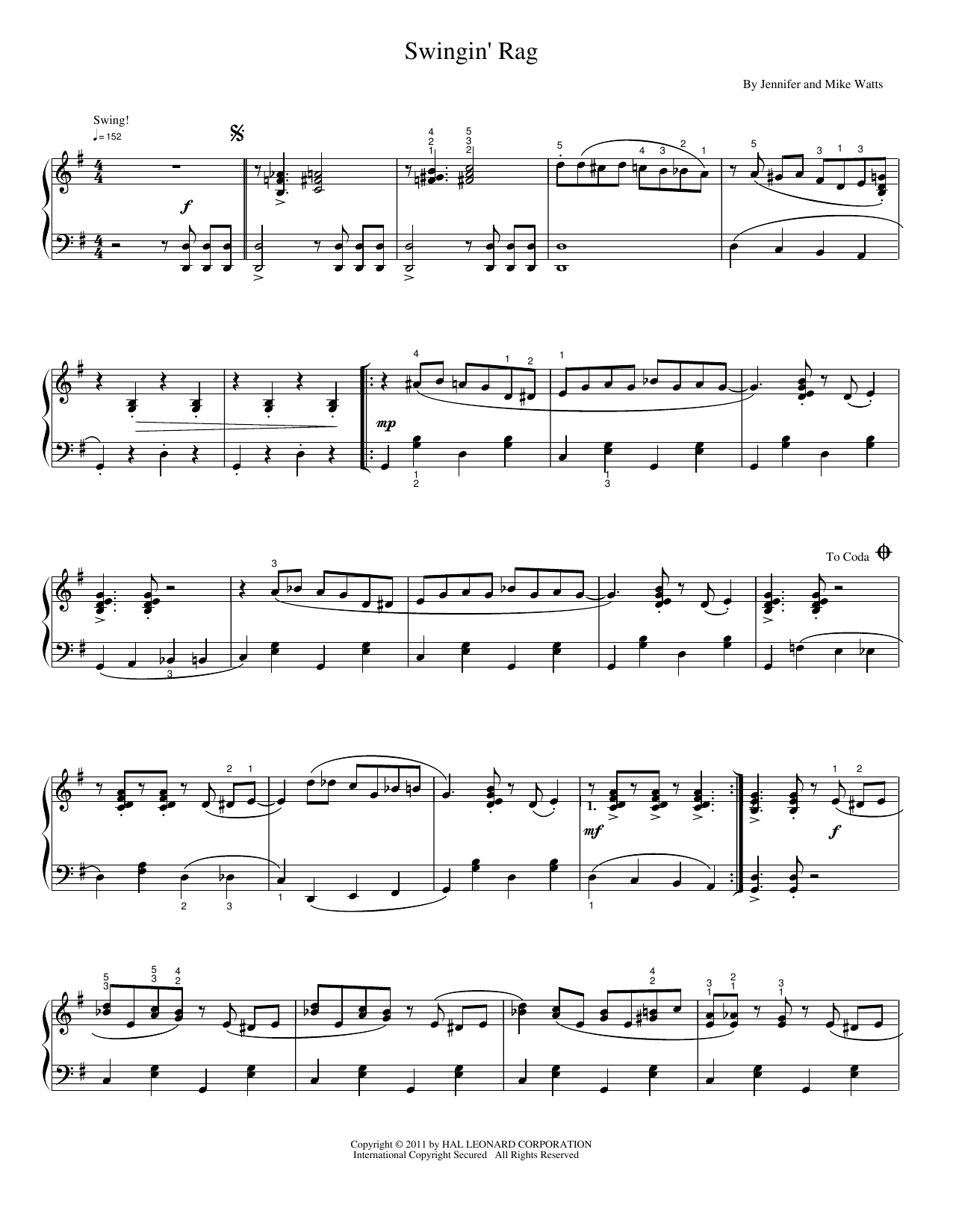 Swingin' Rag: Piano Solo