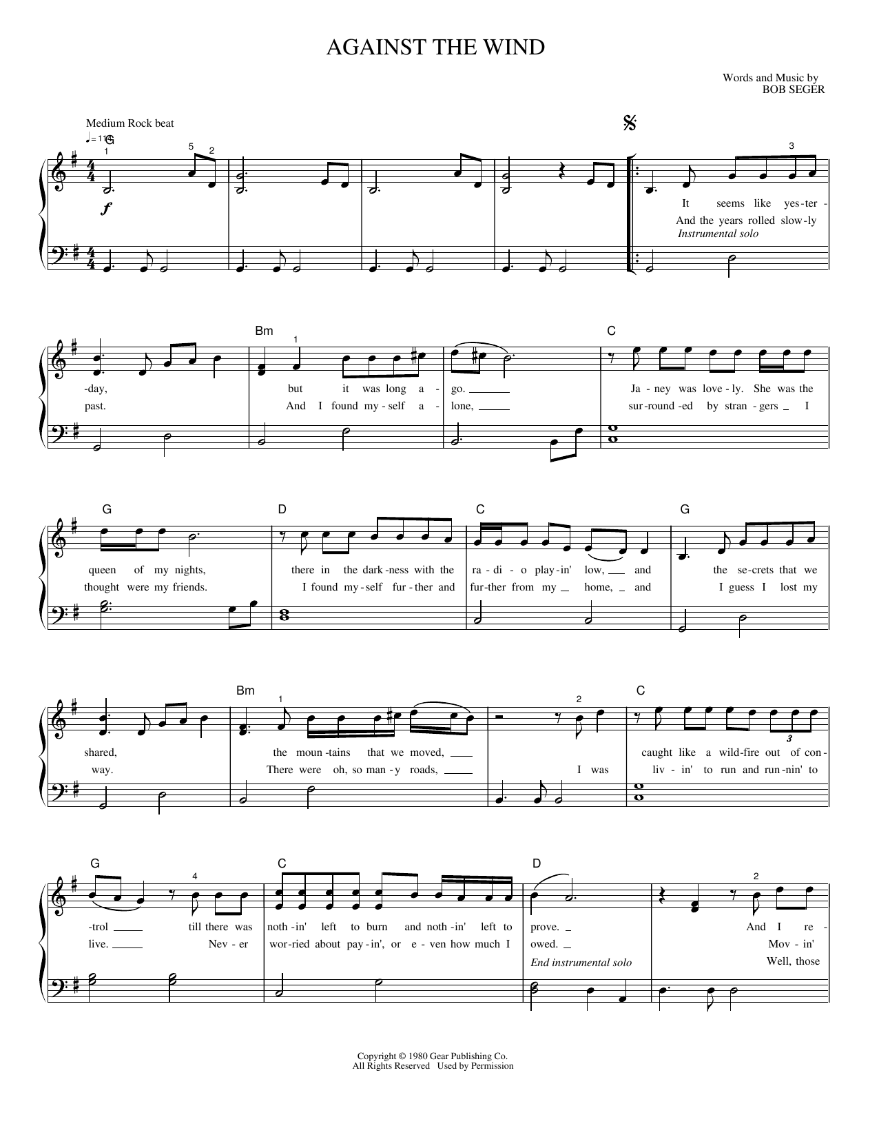 Against the Wind: Piano/Vocal/Guitar Sheet