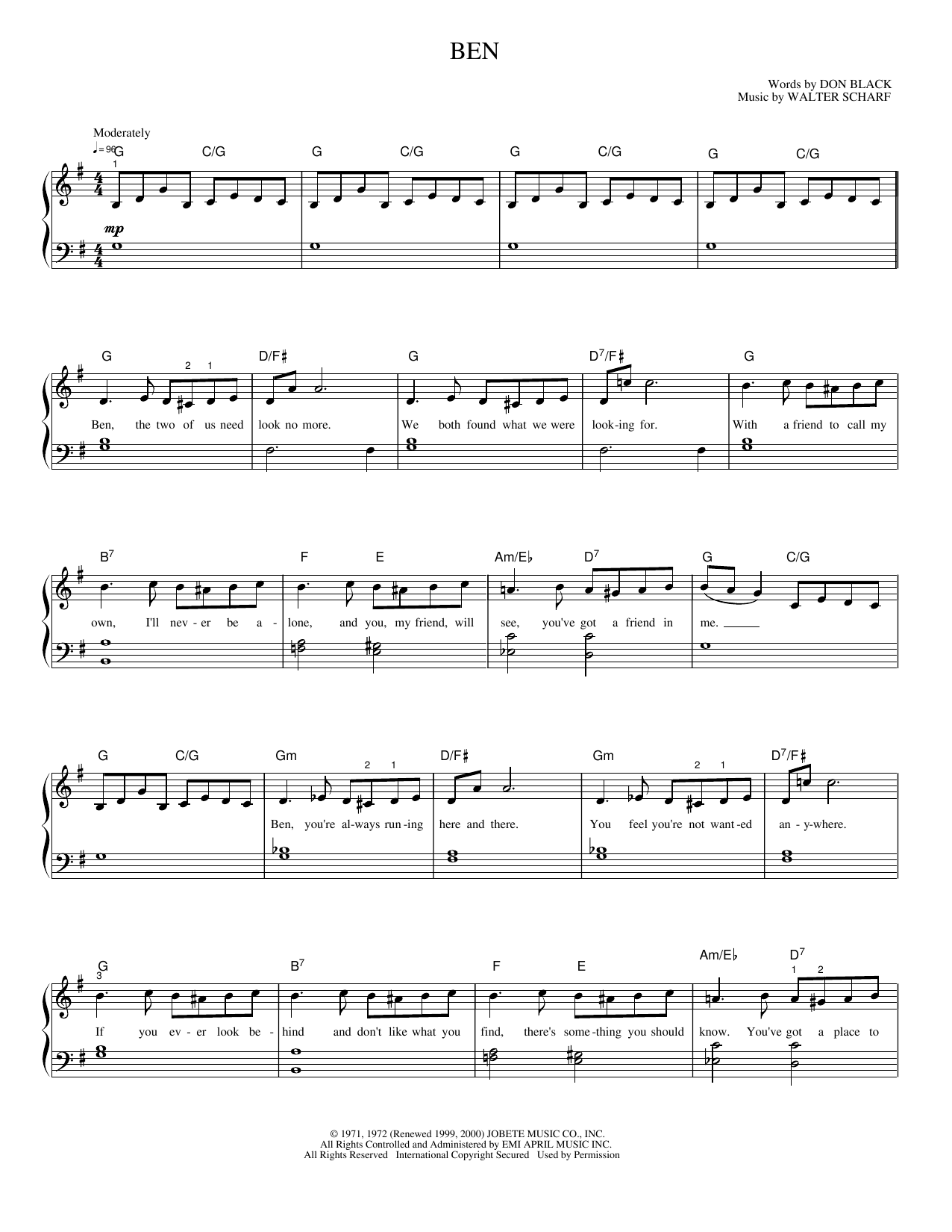 Ben: Piano/Vocal/Guitar Sheet