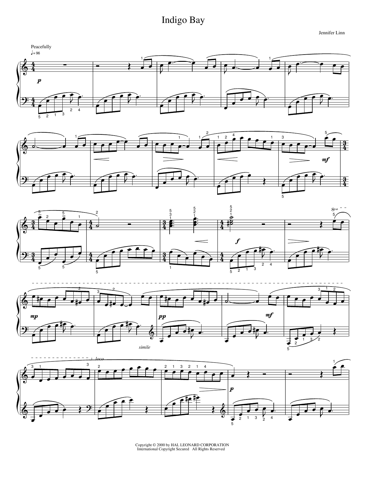 Indigo Bay: Piano Solo