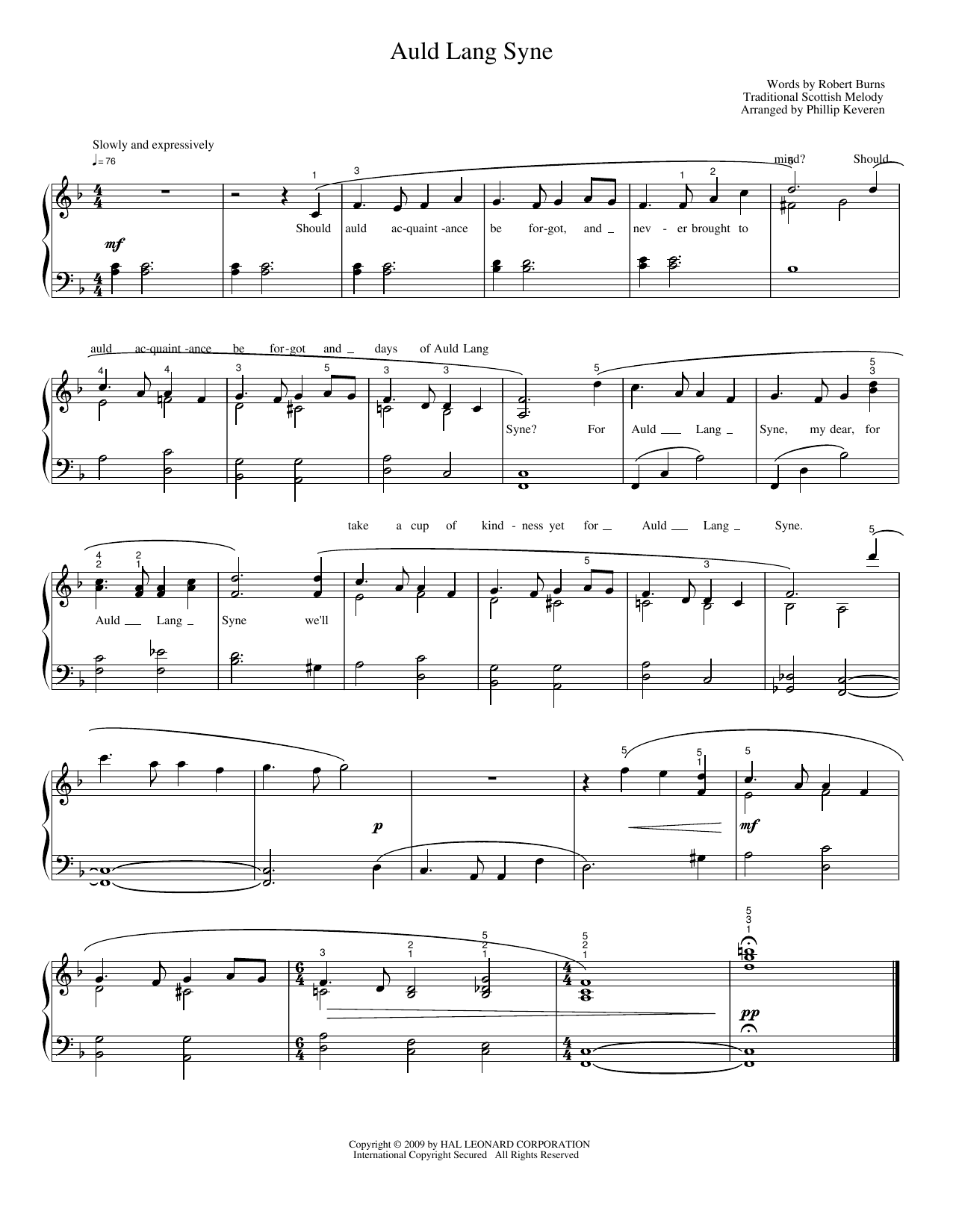Auld Lang Syne: Piano Solo