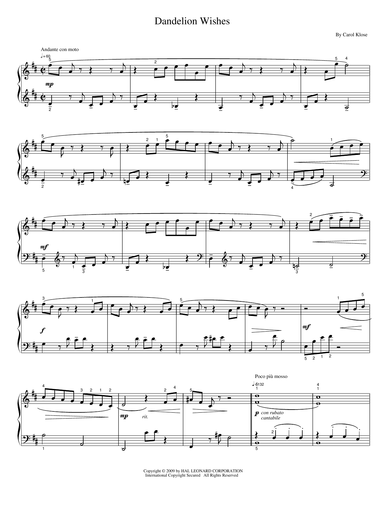 Dandelion Wishes: Piano Solo