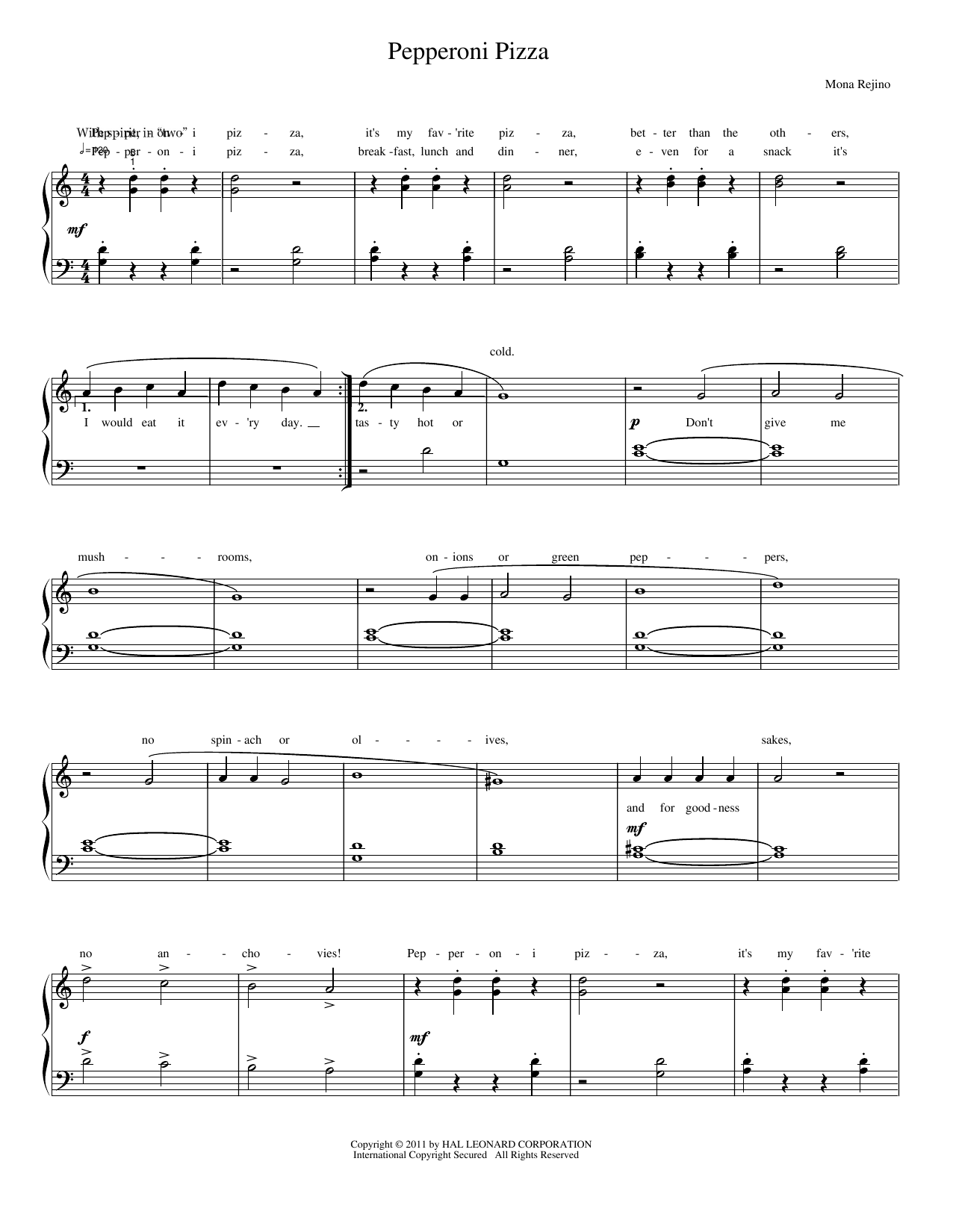 Pepperoni Pizza: Piano Solo