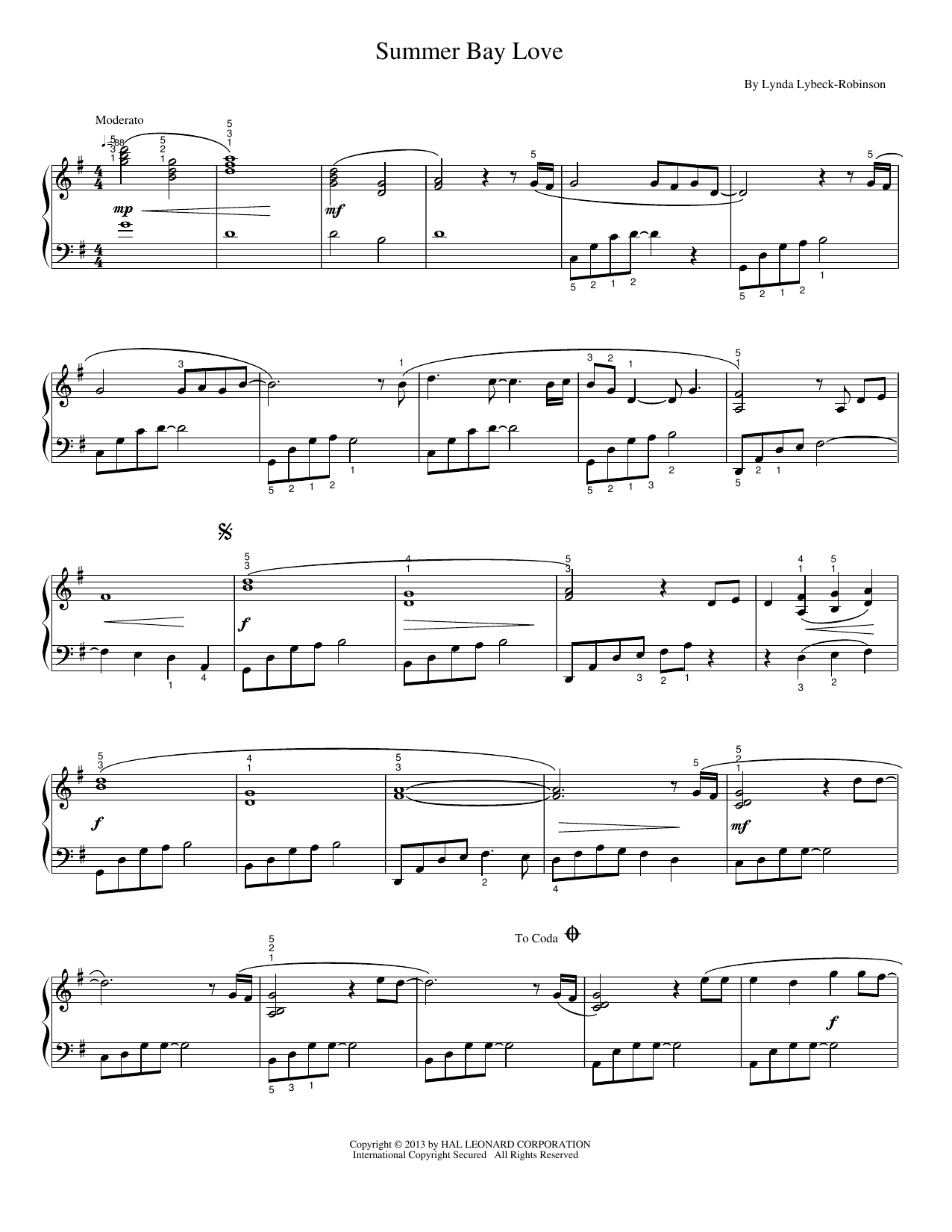 Summer Bay Love: Piano Solo