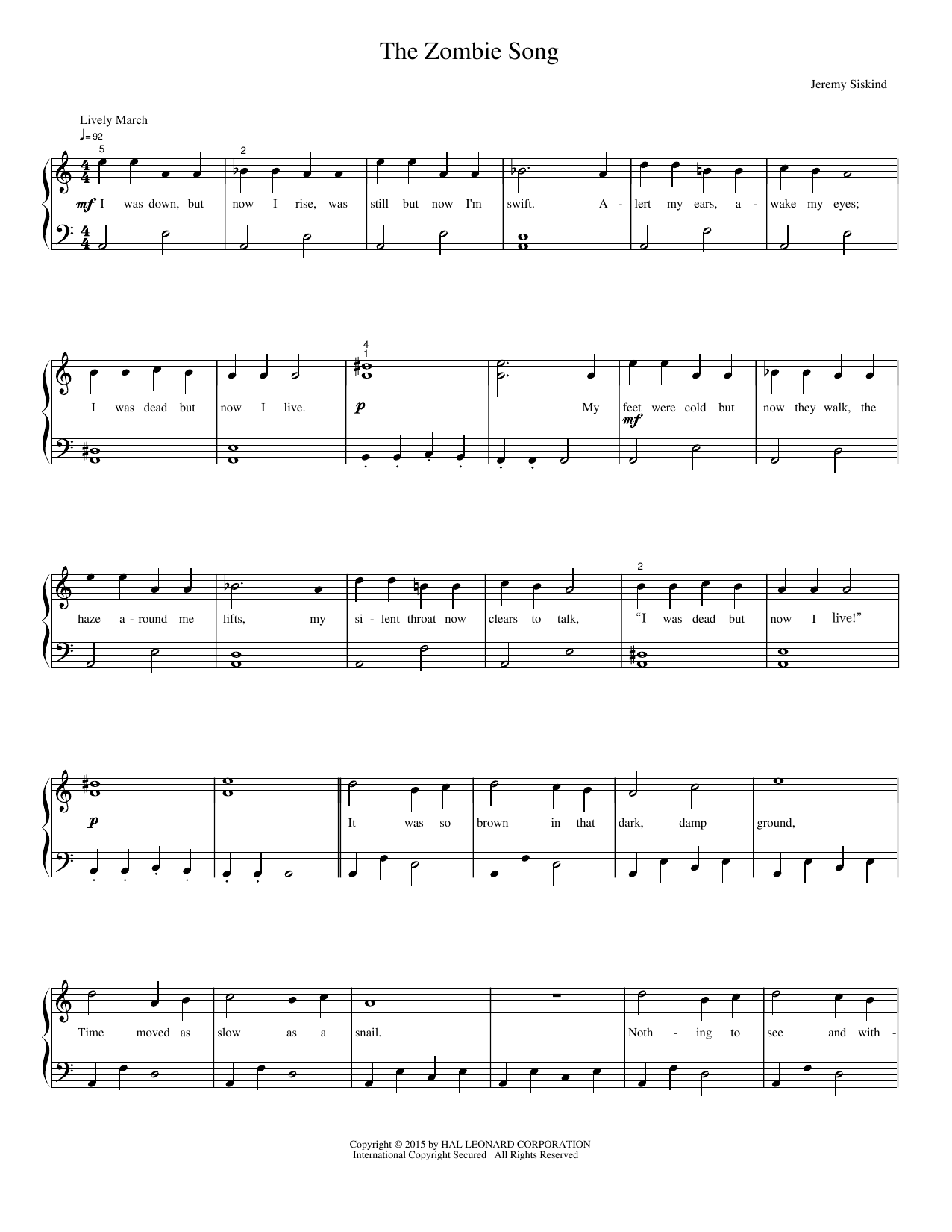 The Zombie Song: Piano Solo