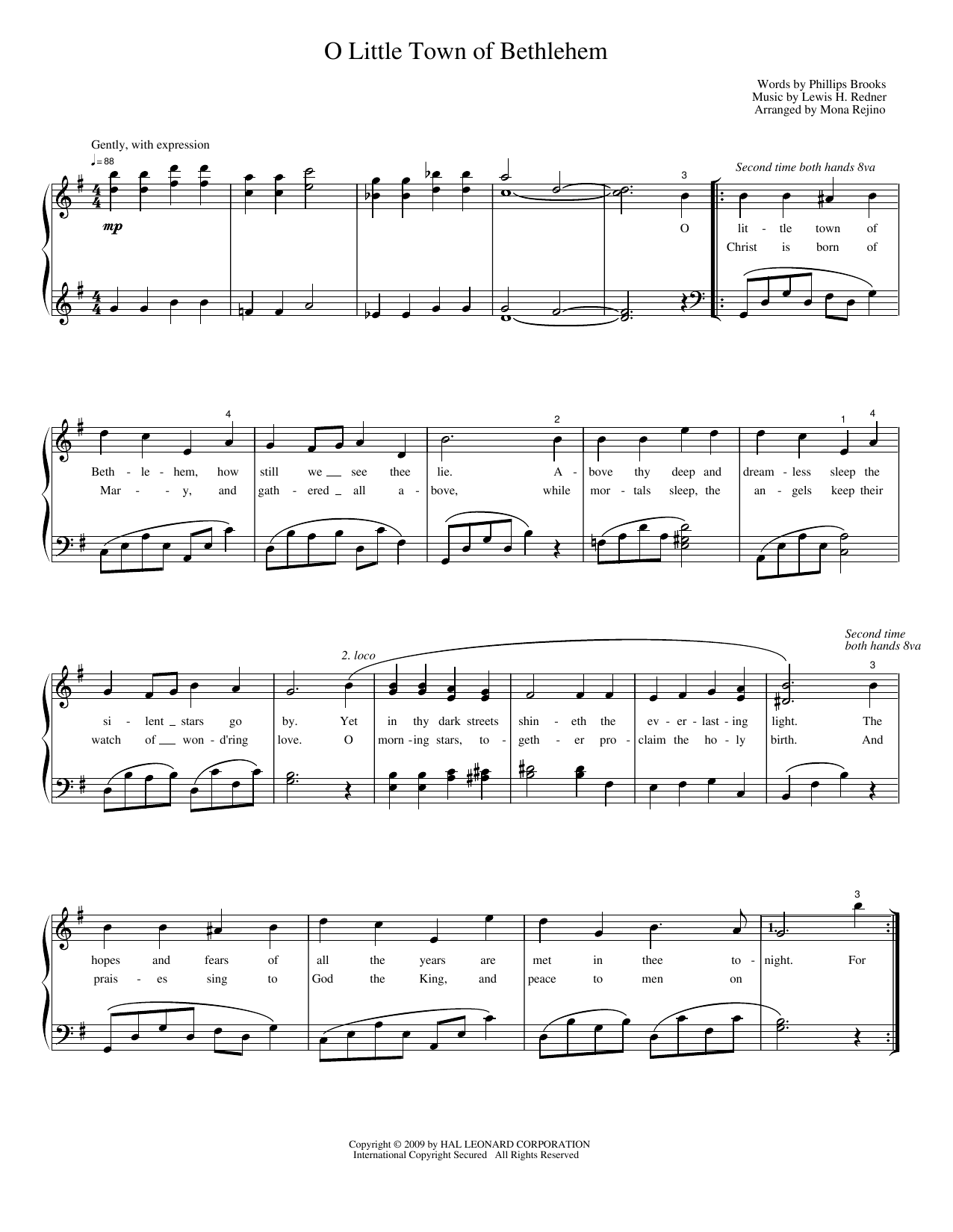 O Little Town of Bethlehem: Piano Solo