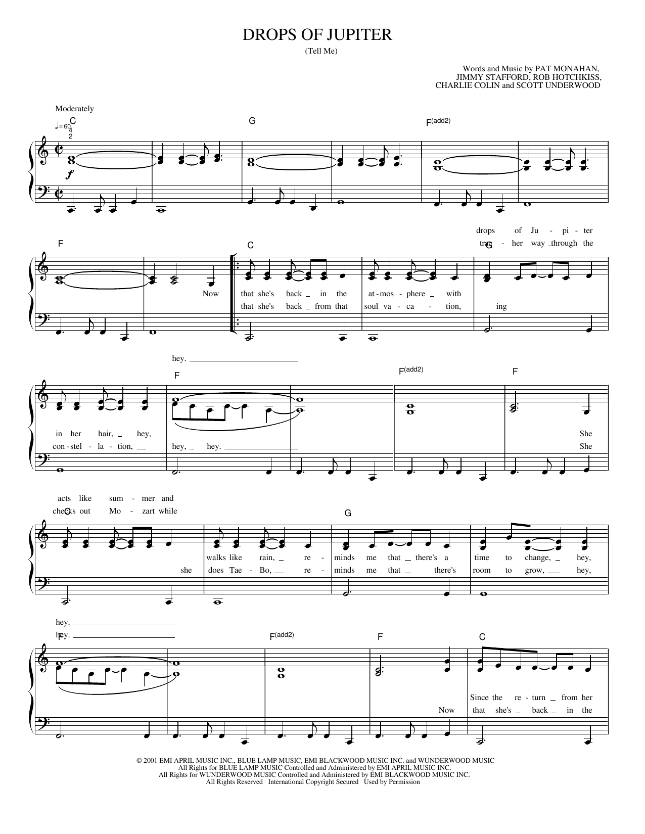 Drops of Jupiter: Piano/Vocal/Guitar Sheet