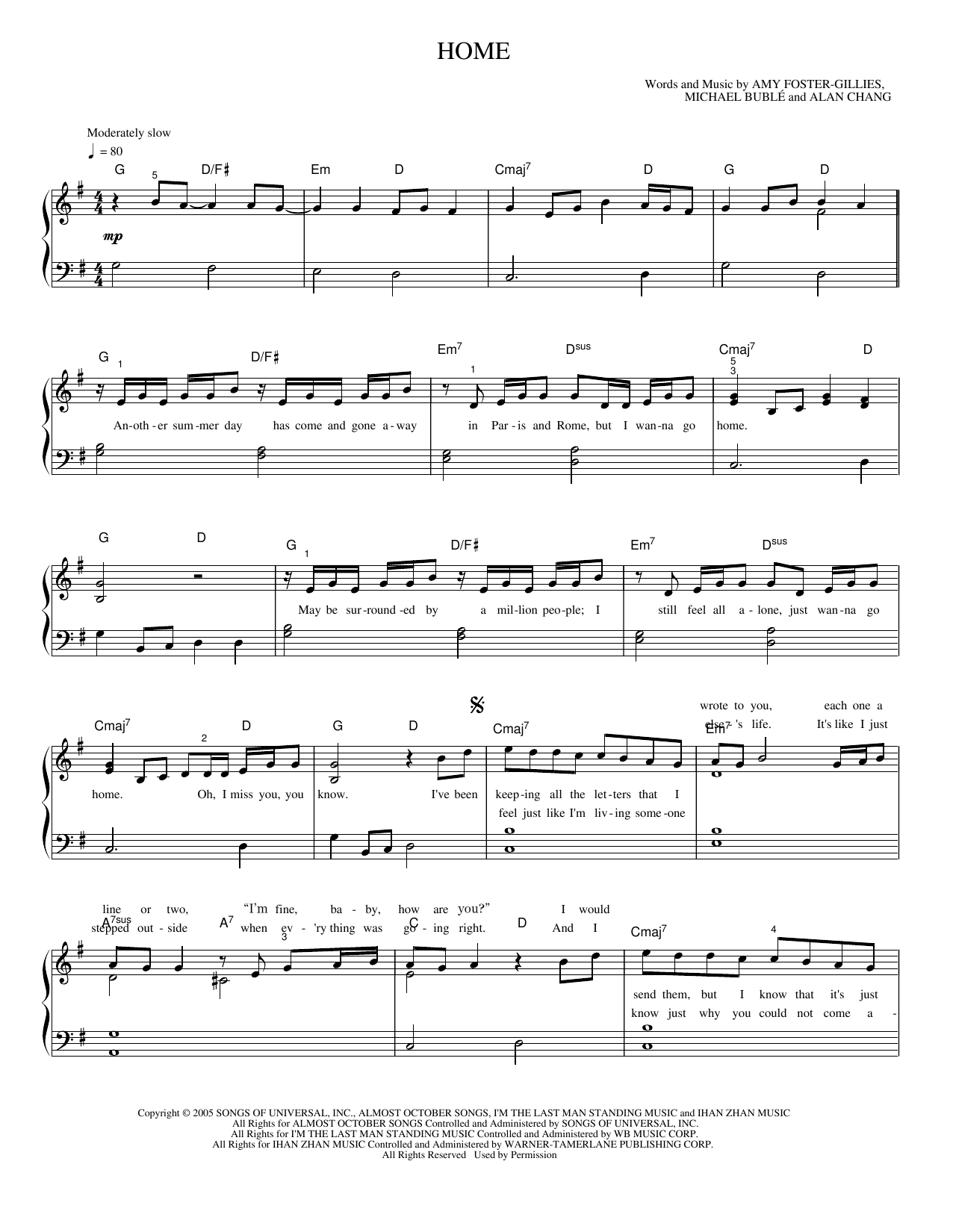 Home: Piano/Vocal/Guitar Sheet