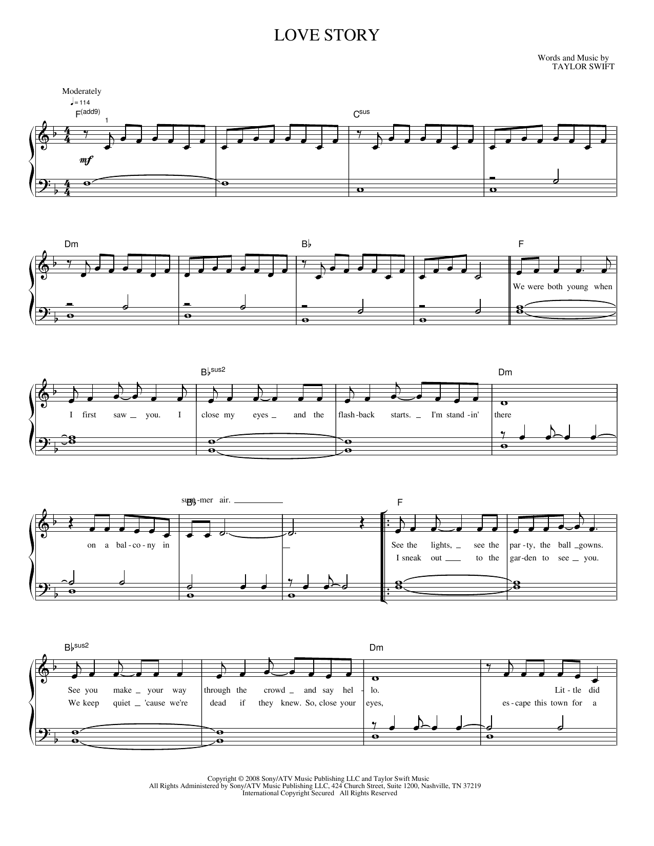 Love Story: Piano/Vocal/Guitar Sheet