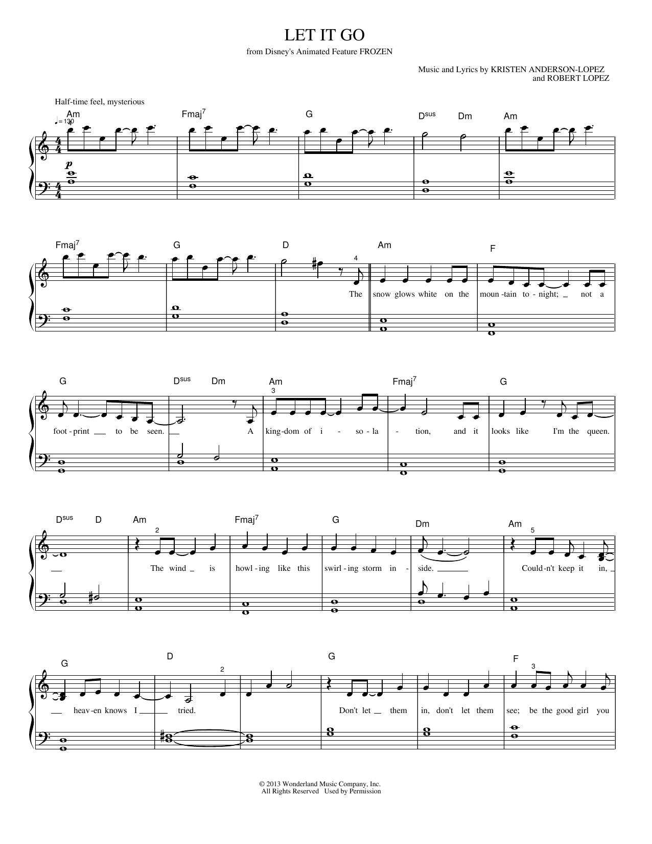 Let It Go: Piano/Vocal/Guitar Sheet