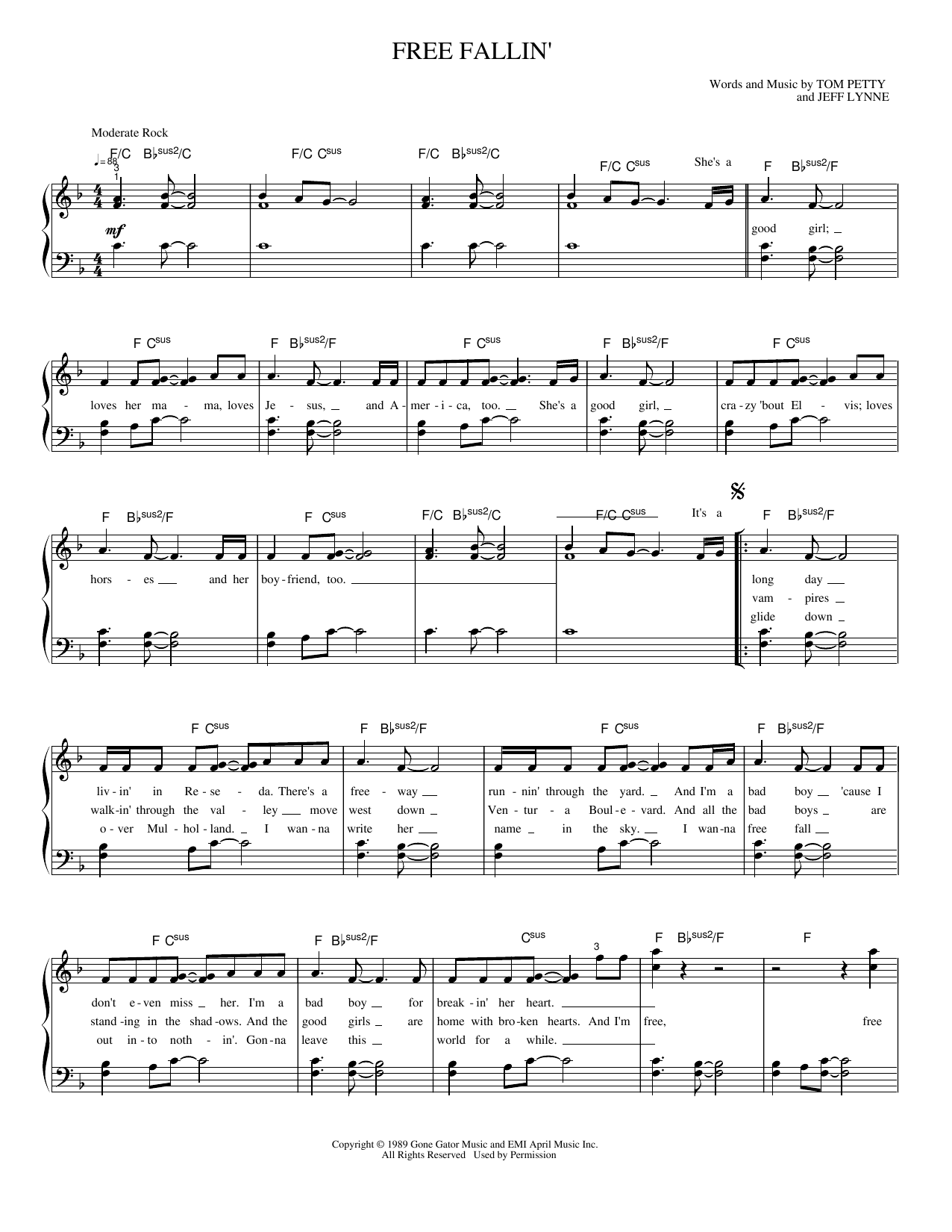 Free Fallin': Piano/Vocal/Guitar Sheet