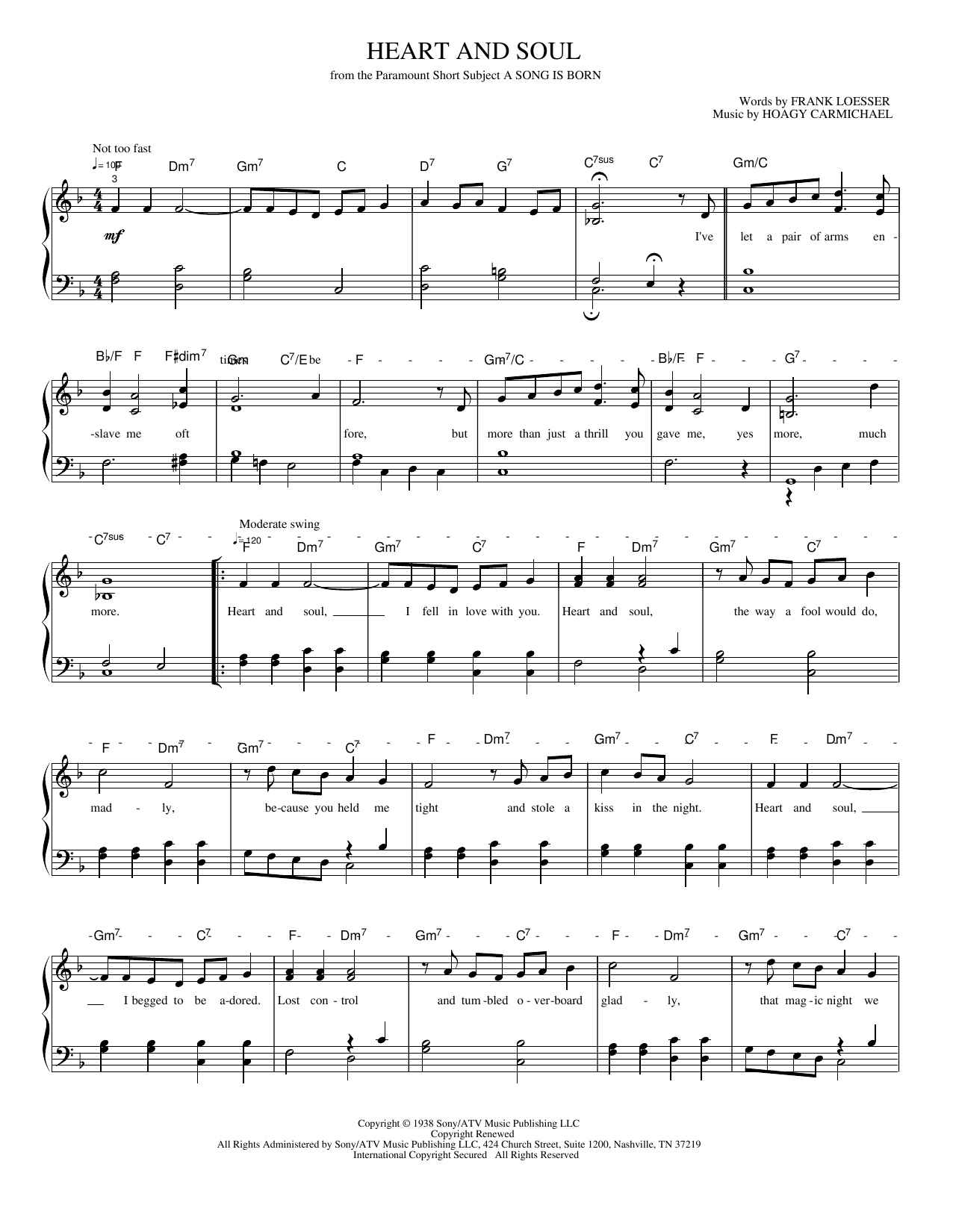 Heart and Soul: Piano/Vocal/Guitar Sheet