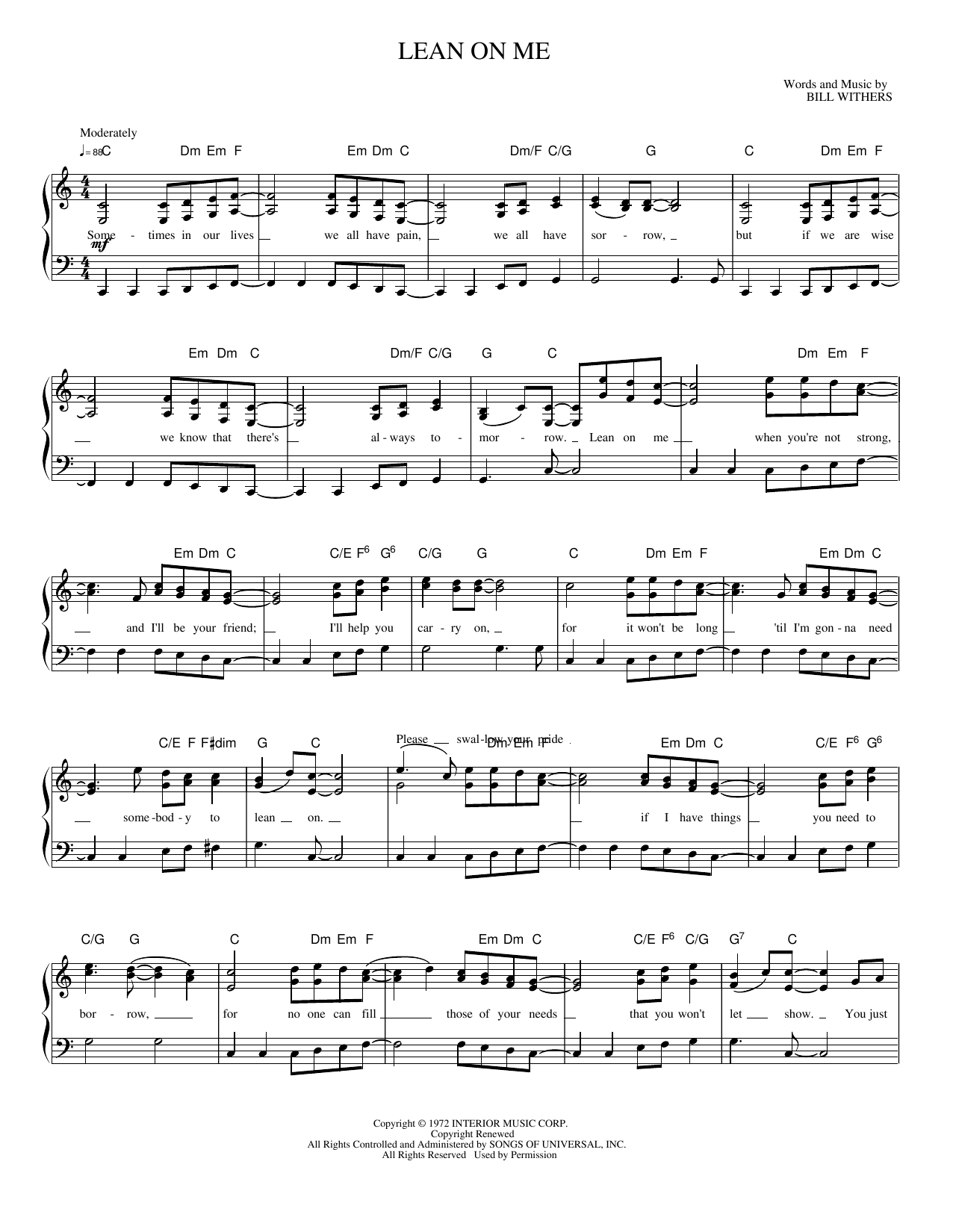 Lean on Me: Piano/Vocal/Guitar Sheet
