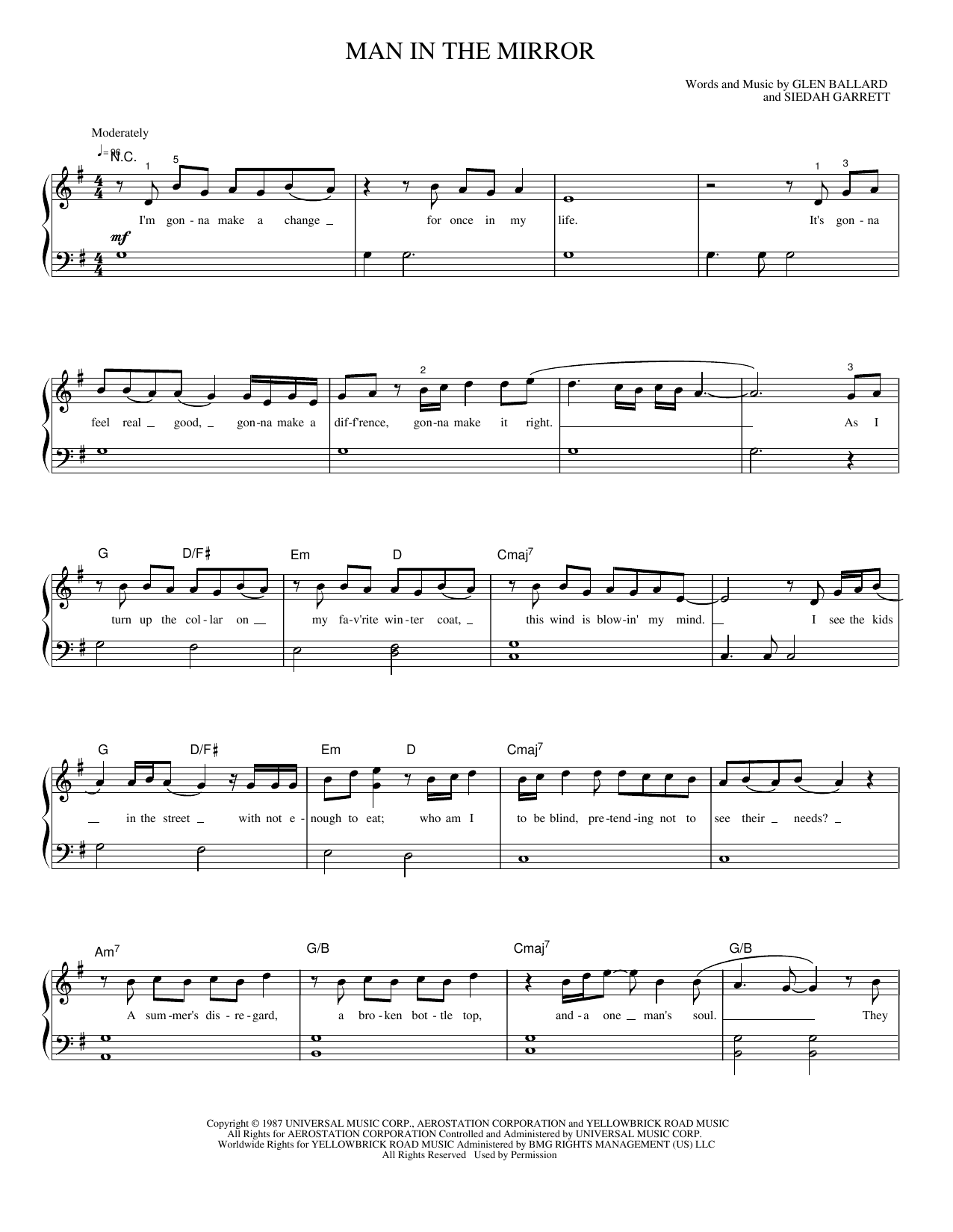 Man in the Mirror: Piano/Vocal/Guitar Sheet
