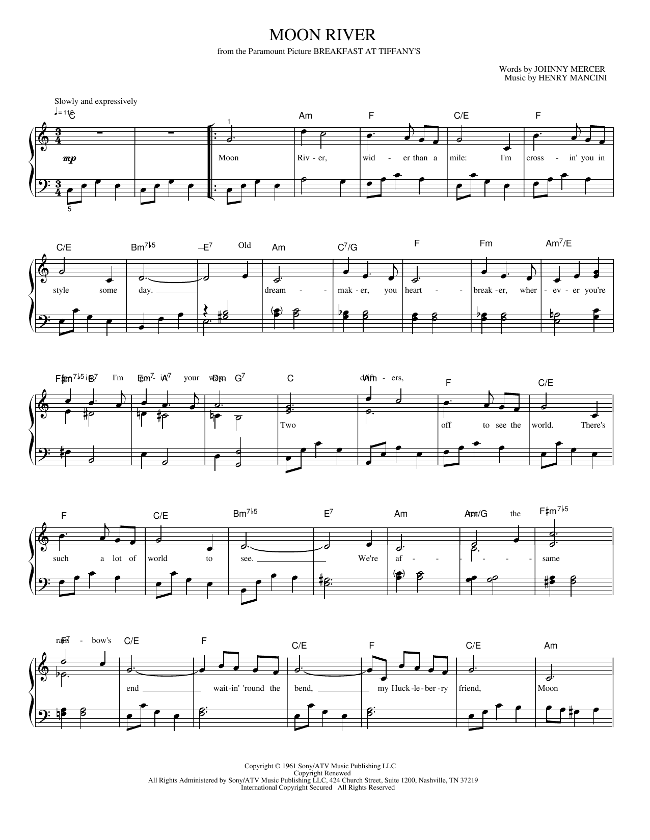 Moon River: Piano/Vocal/Guitar Sheet