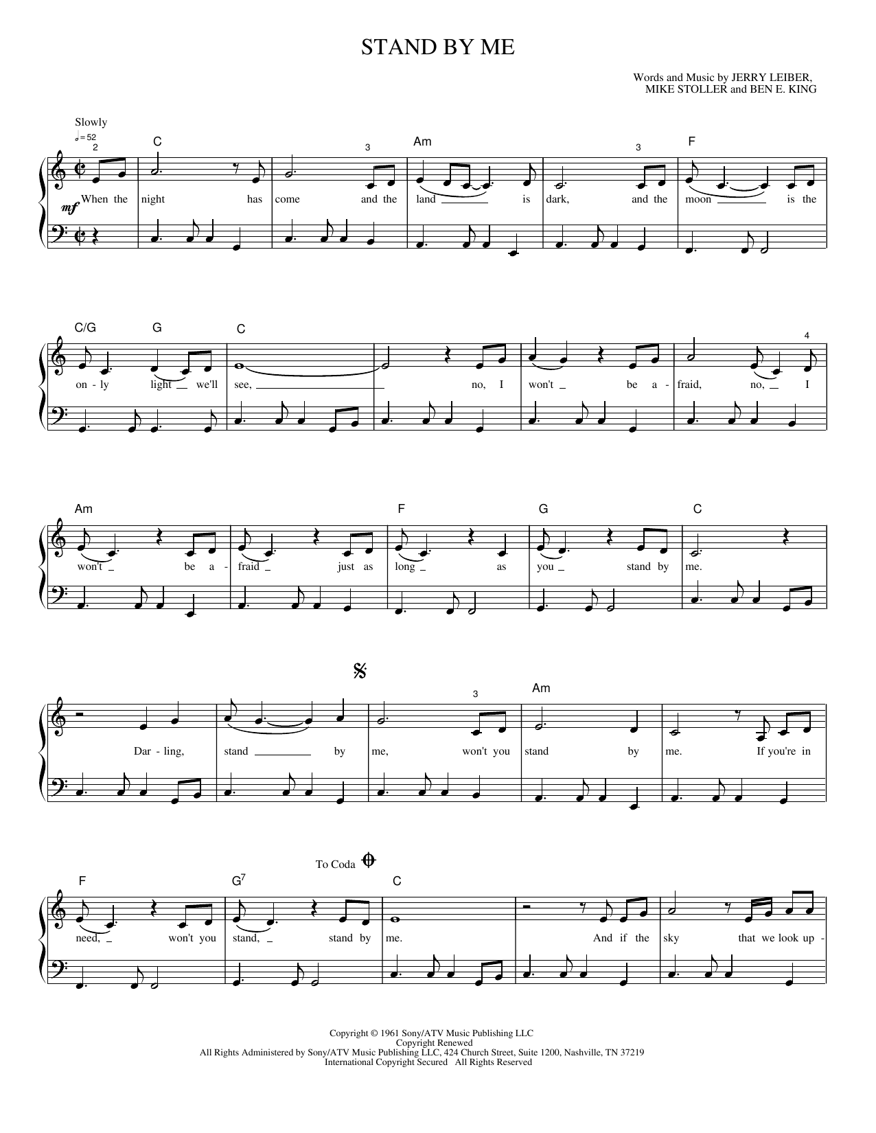 Stand By Me: Piano/Vocal/Guitar Sheet