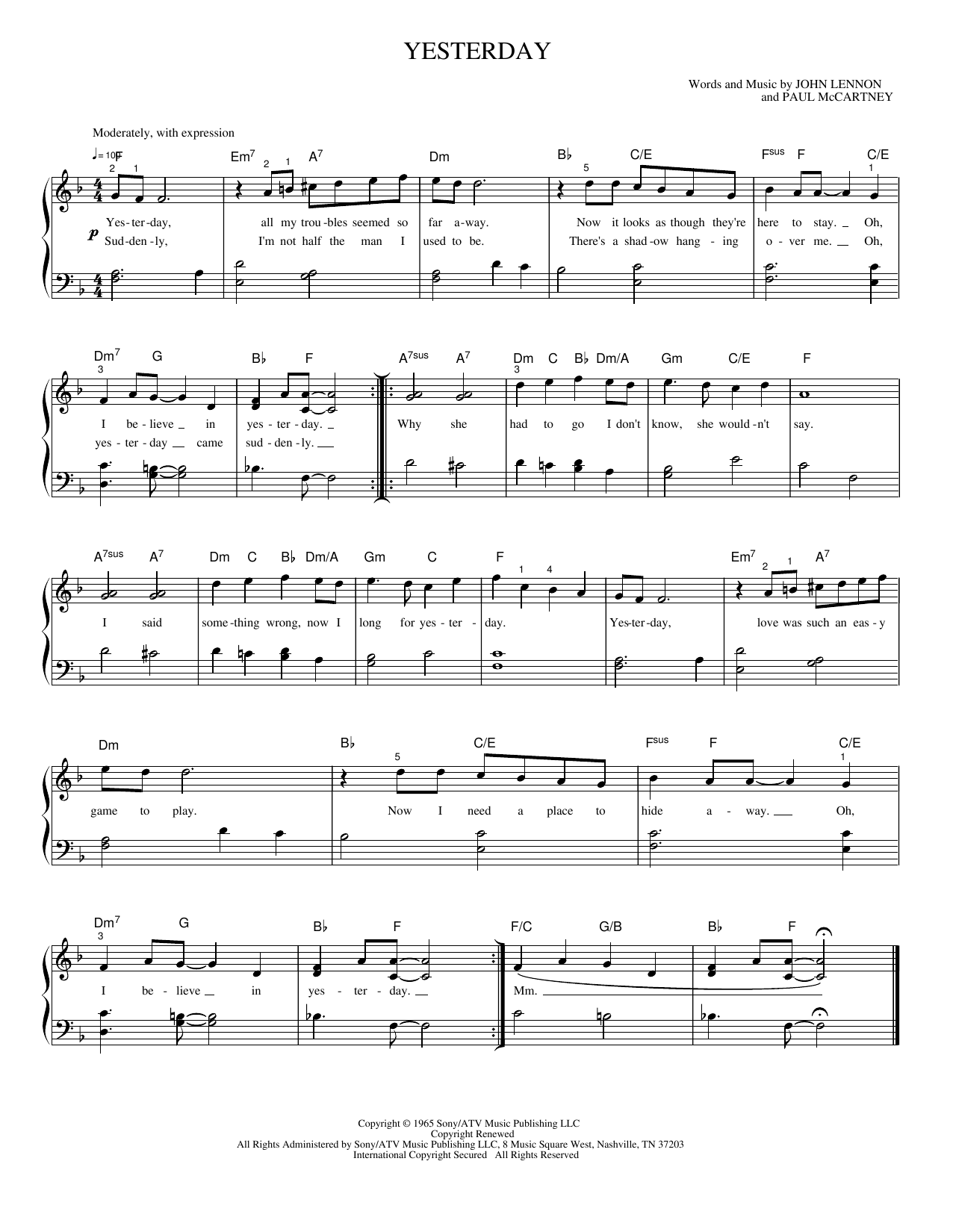 Yesterday: Piano/Vocal/Guitar Sheet