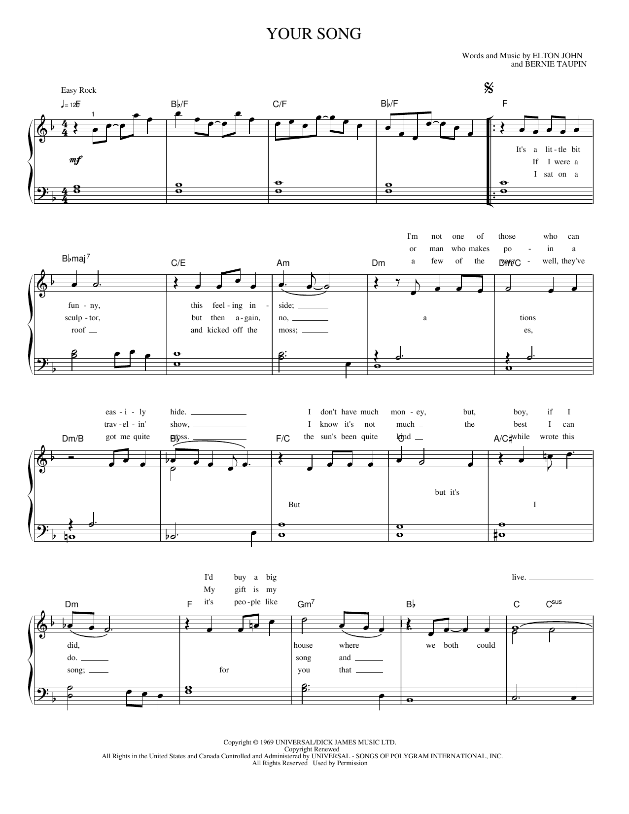Your Song: Piano/Vocal/Guitar Sheet