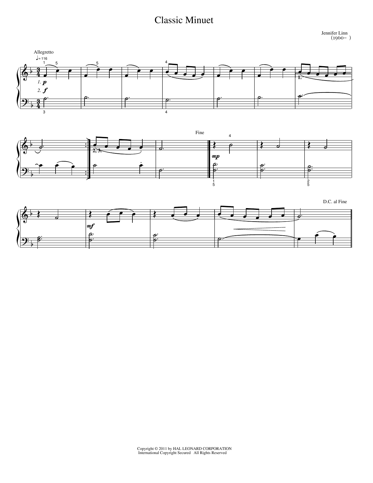 Classic Minuet: Easy Piano