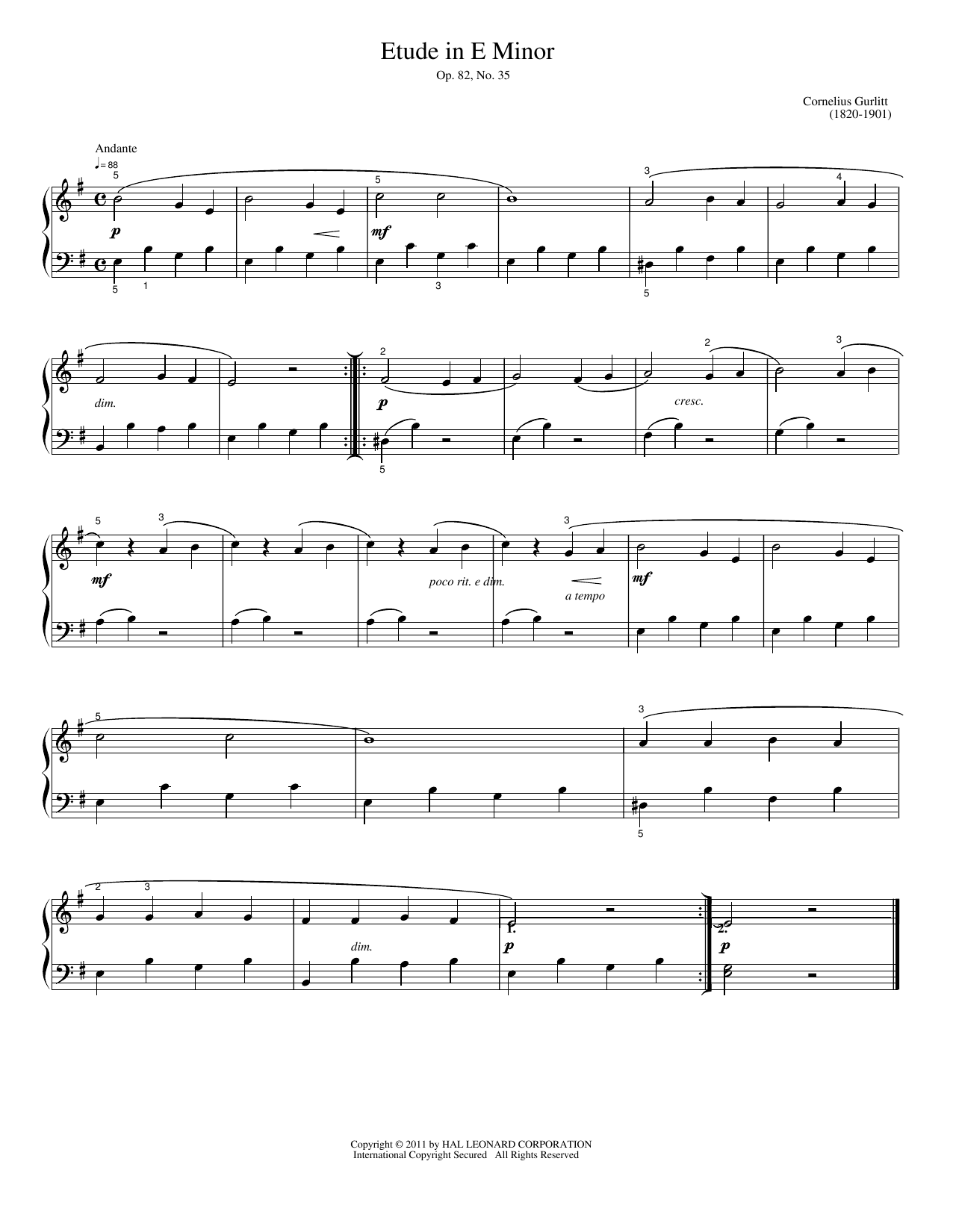 Etude in E Minor: Easy Piano