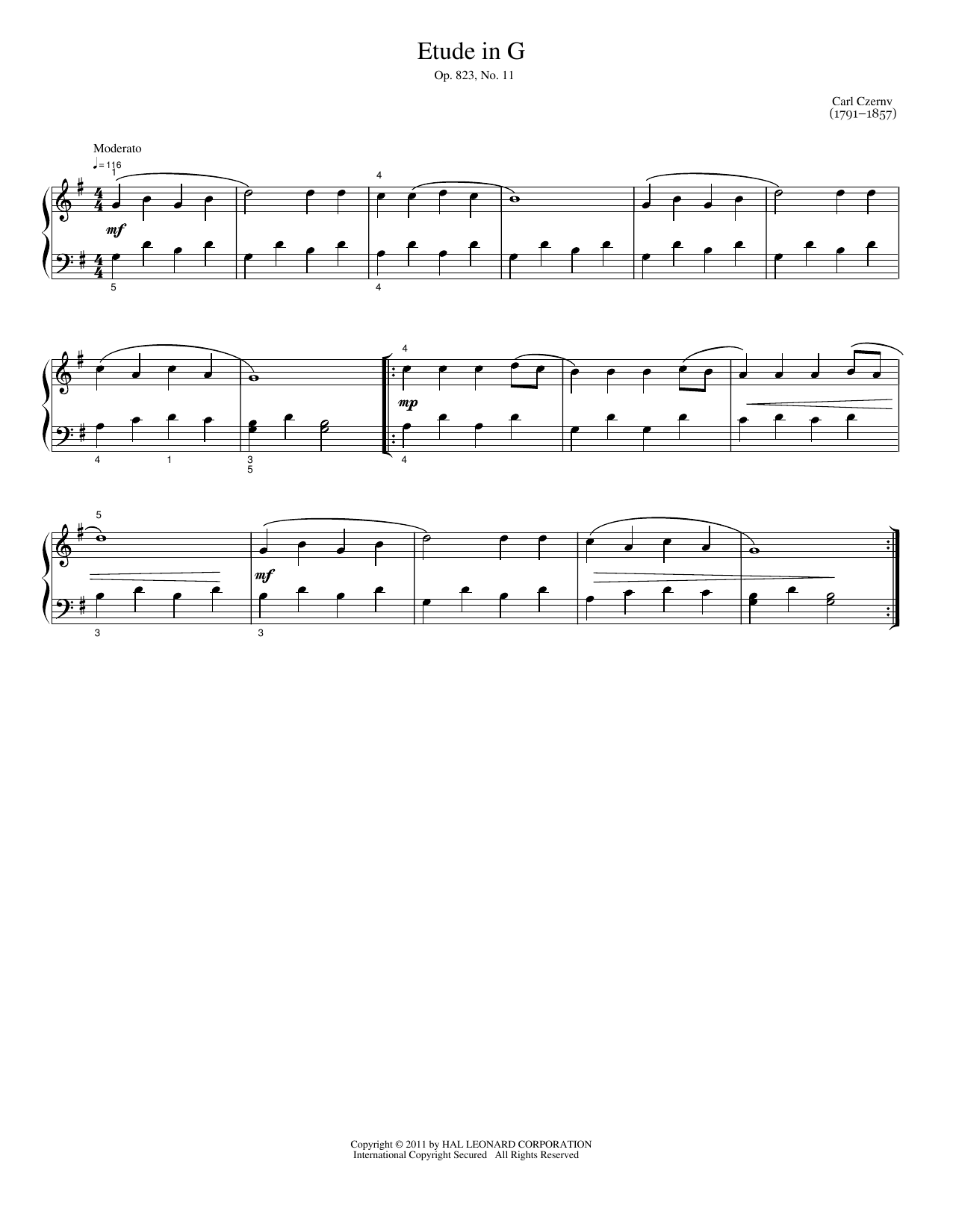 Etude In G: Easy Piano