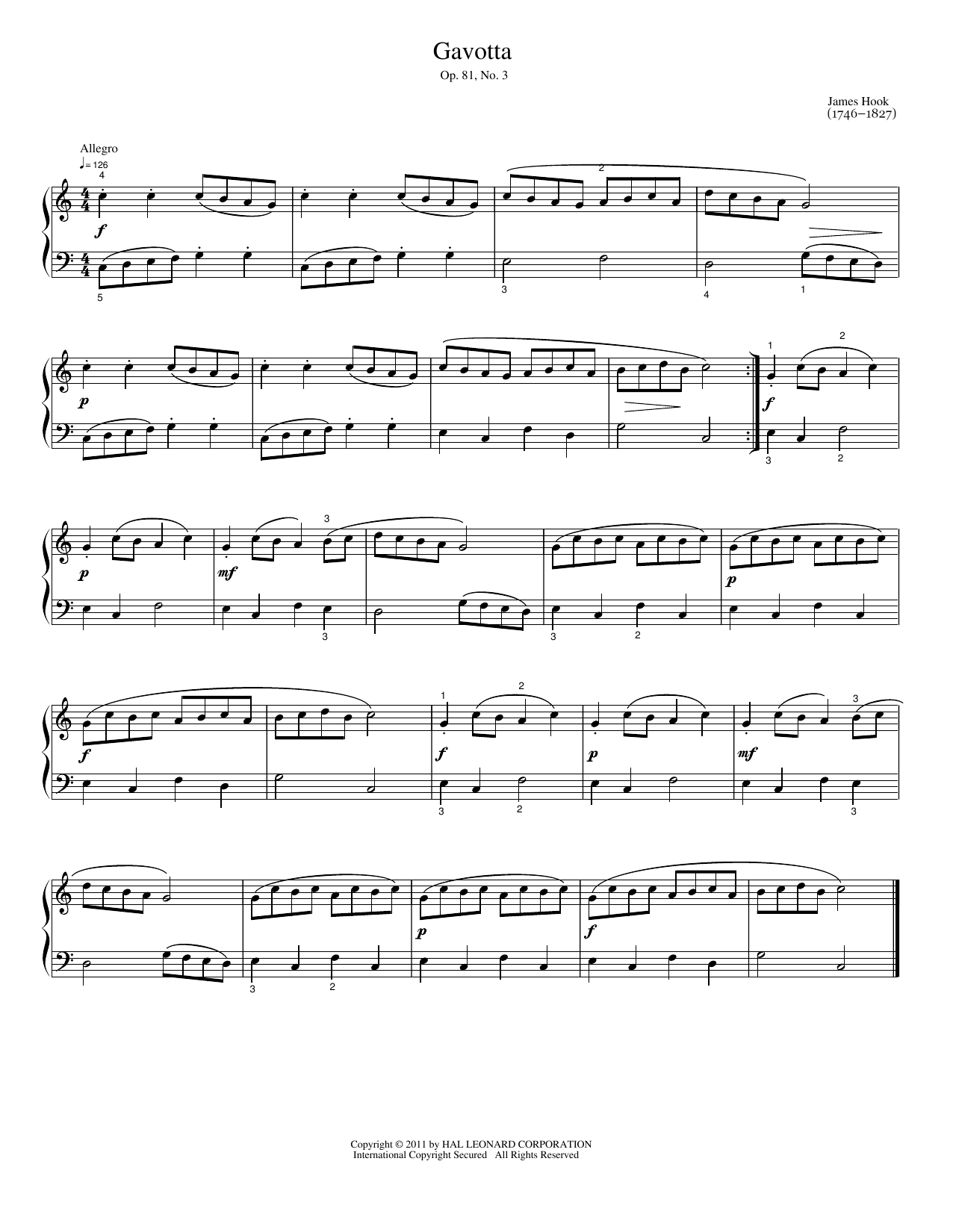 Gavotta: Easy Piano