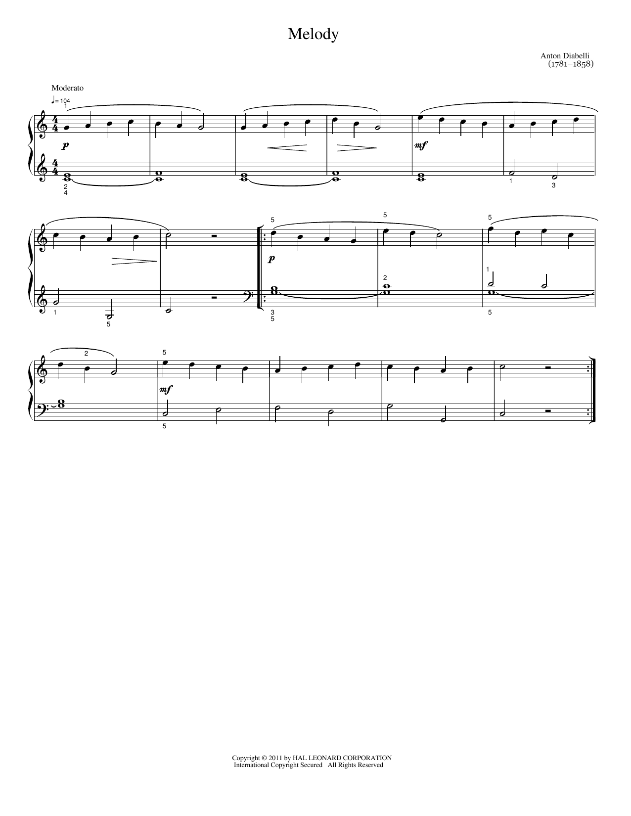 Melody - Arabian Air: Easy Piano