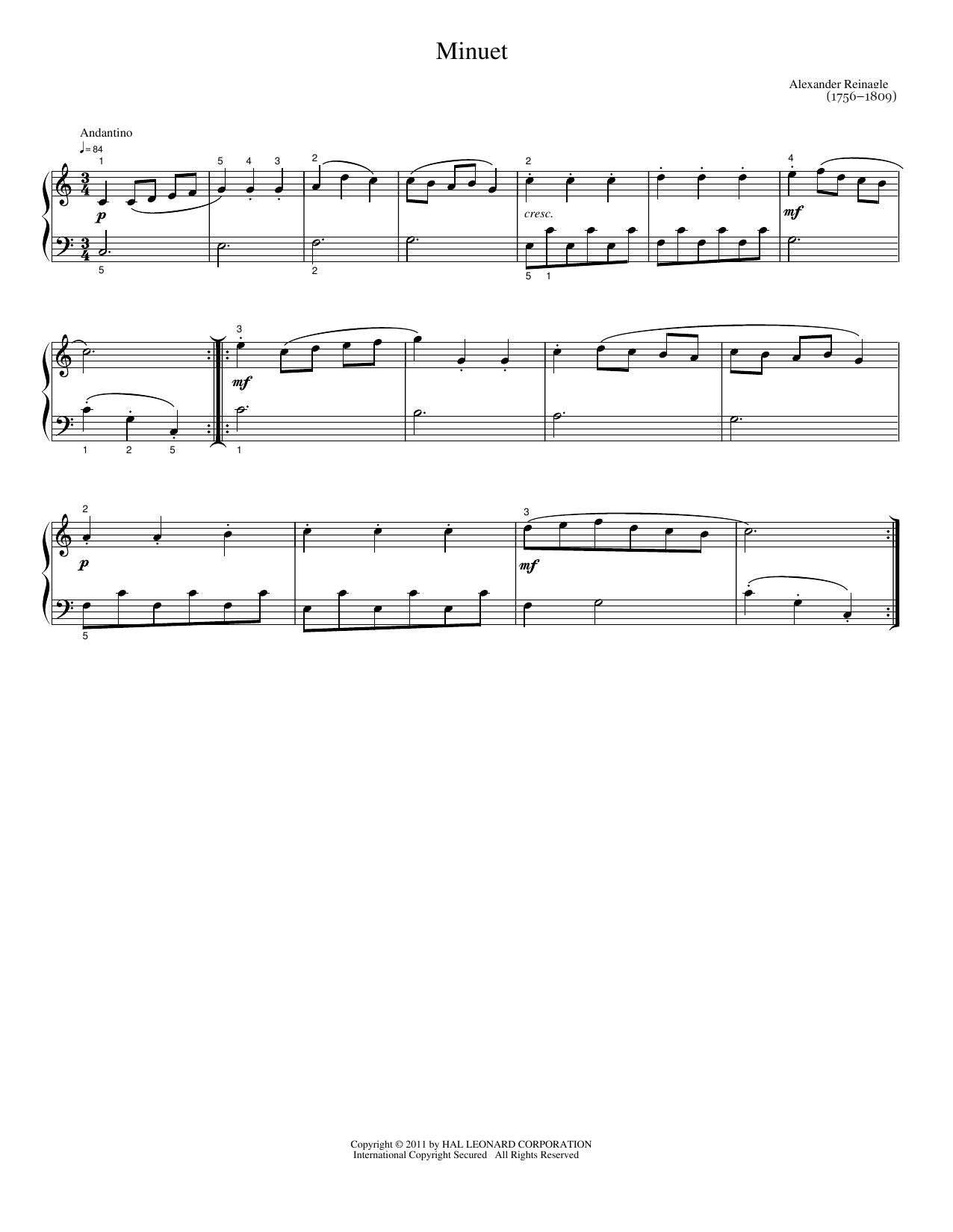 Minuet: Easy Piano