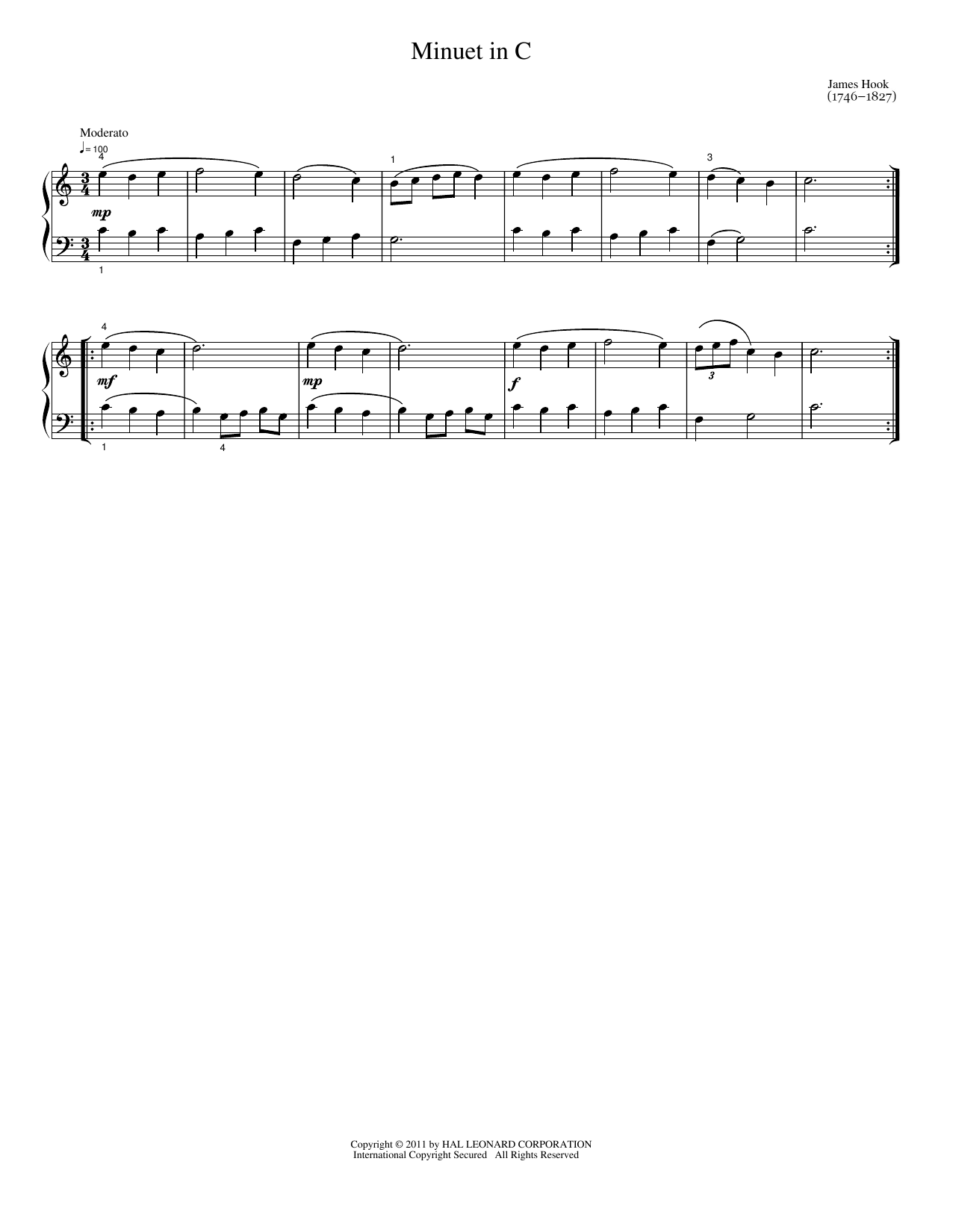 Minuet In C: Easy Piano