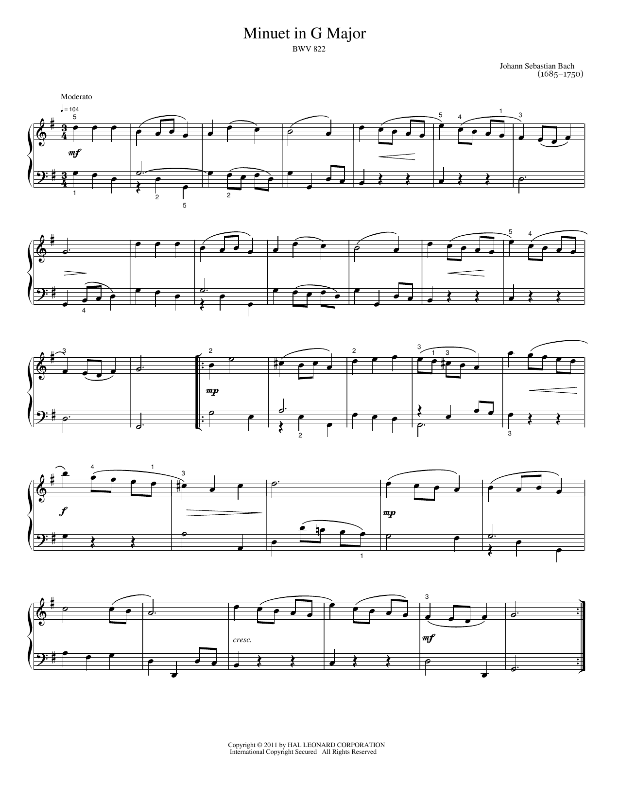 Minuet in G: Easy Piano