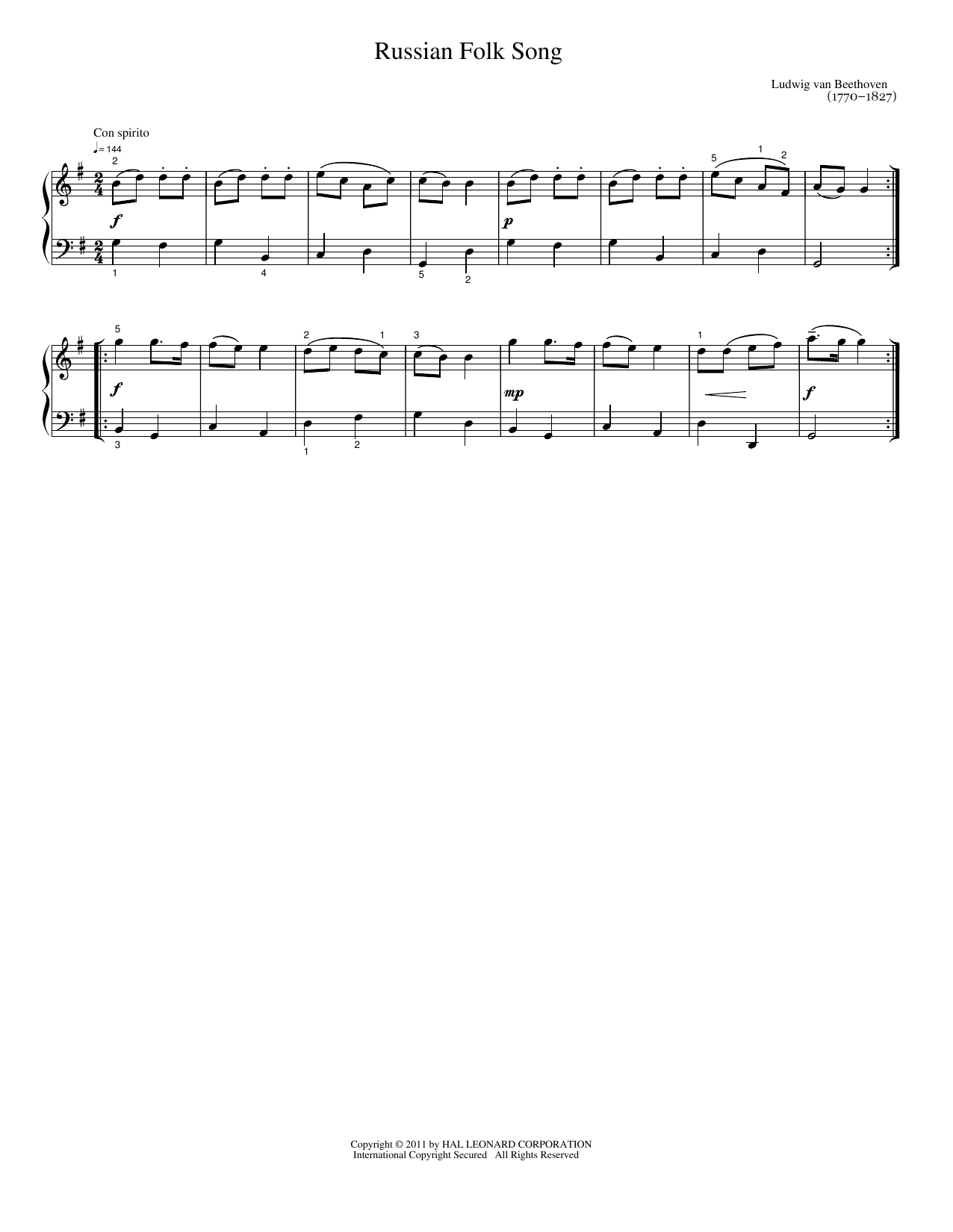 Russian Folk Song: Easy Piano