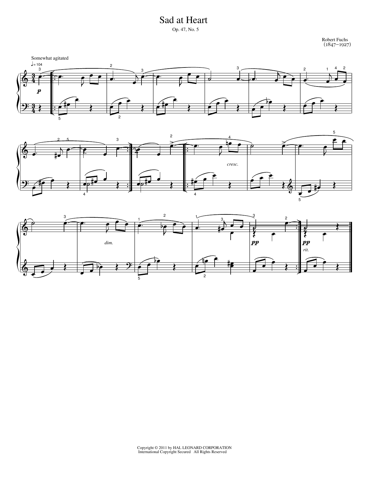 Sad At Heart: Easy Piano