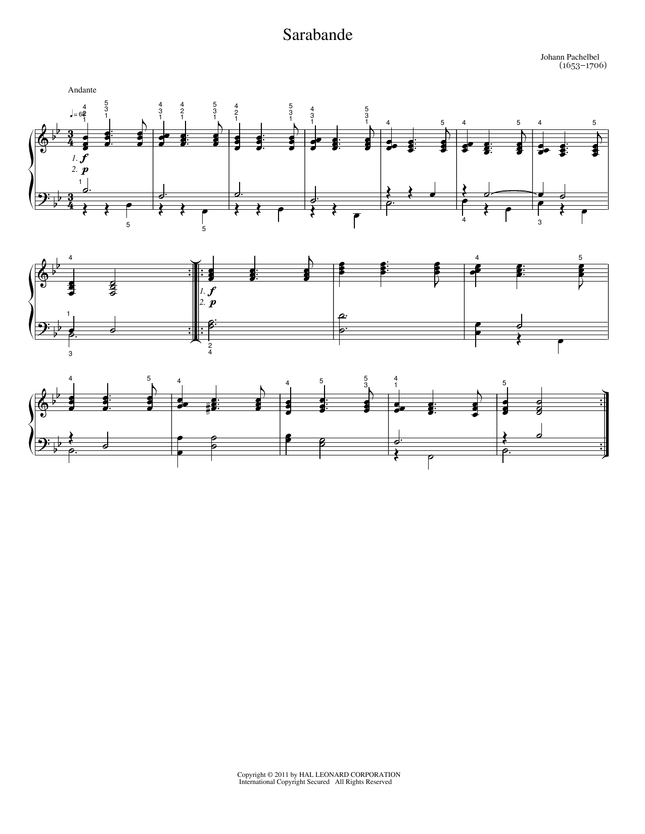 Sarabande: Easy Piano