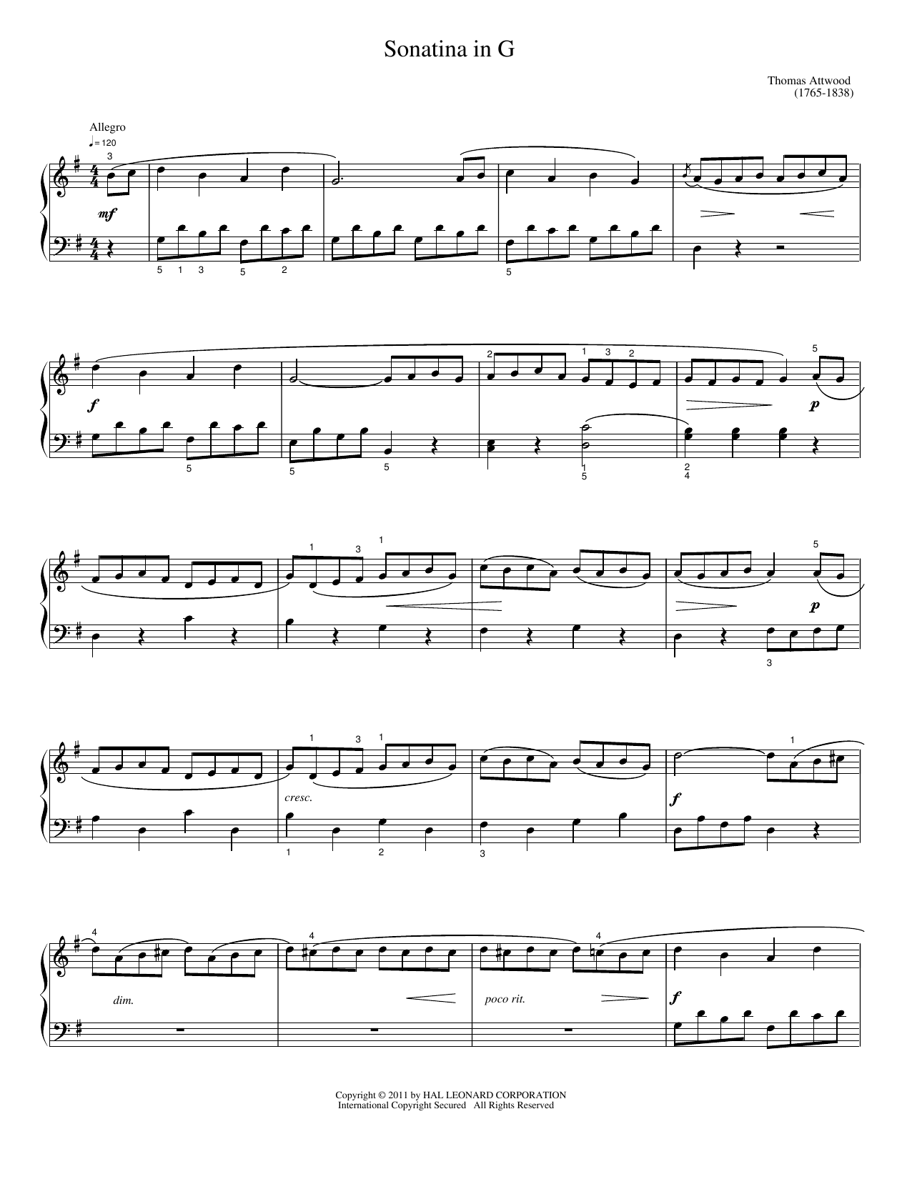 Sonatina in G: Easy Piano