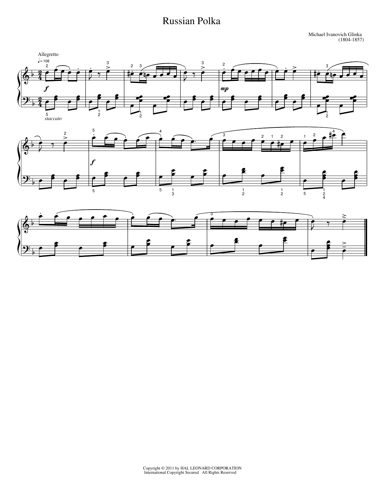 Russian Polka: Easy Piano