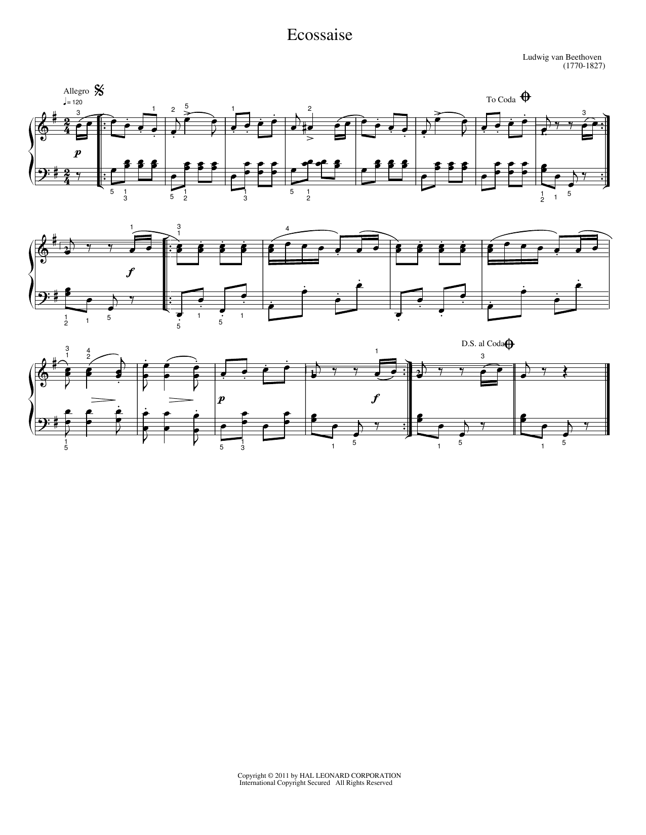 Ecossaise: Easy Piano