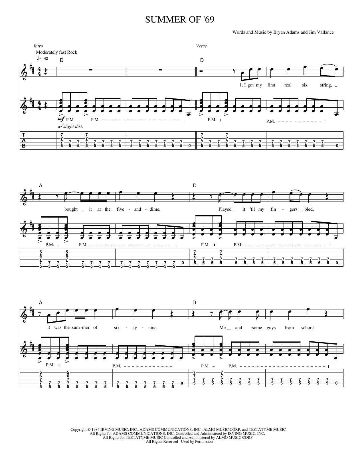 Summer of '69: Guitar Tab