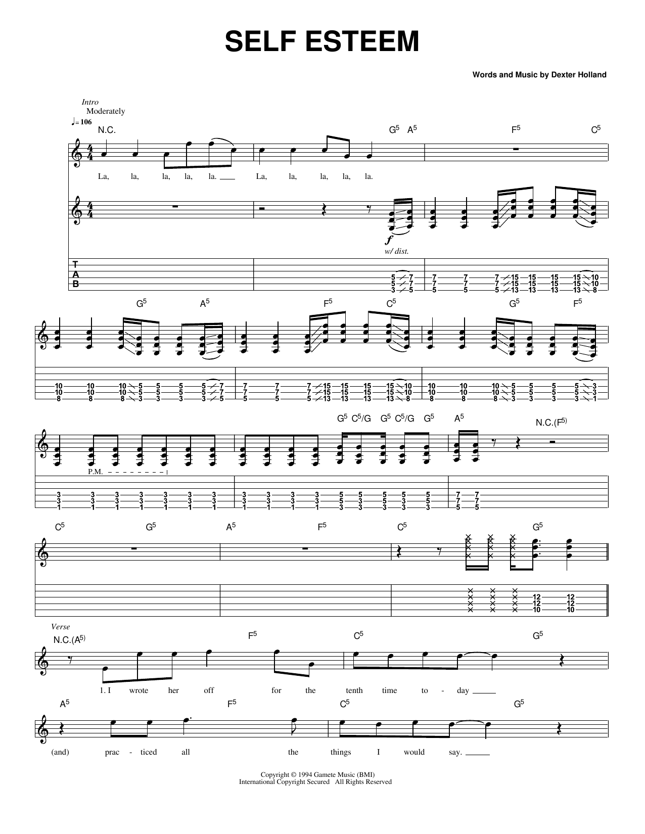 Self Esteem: Guitar Tab