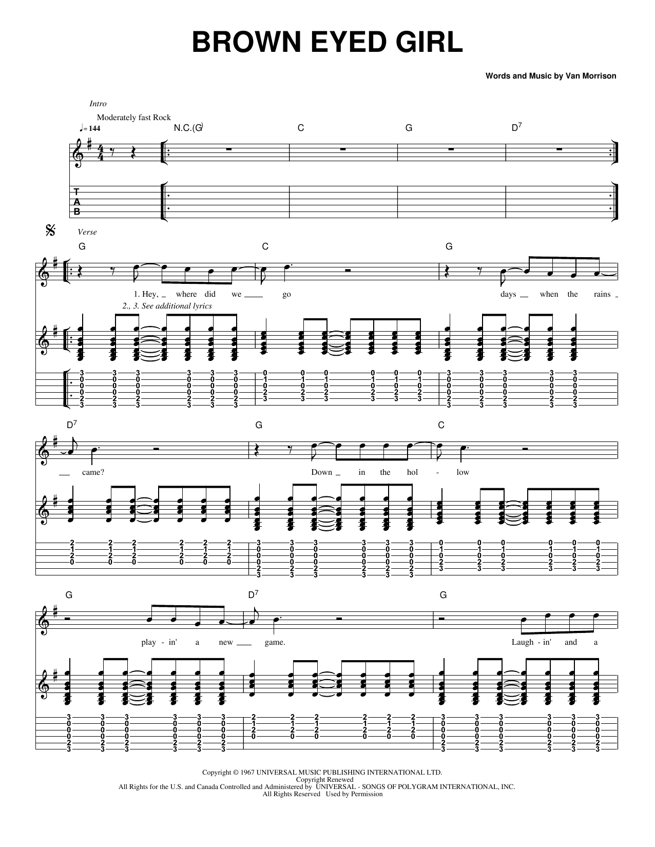 Brown Eyed Girl: Guitar Tab