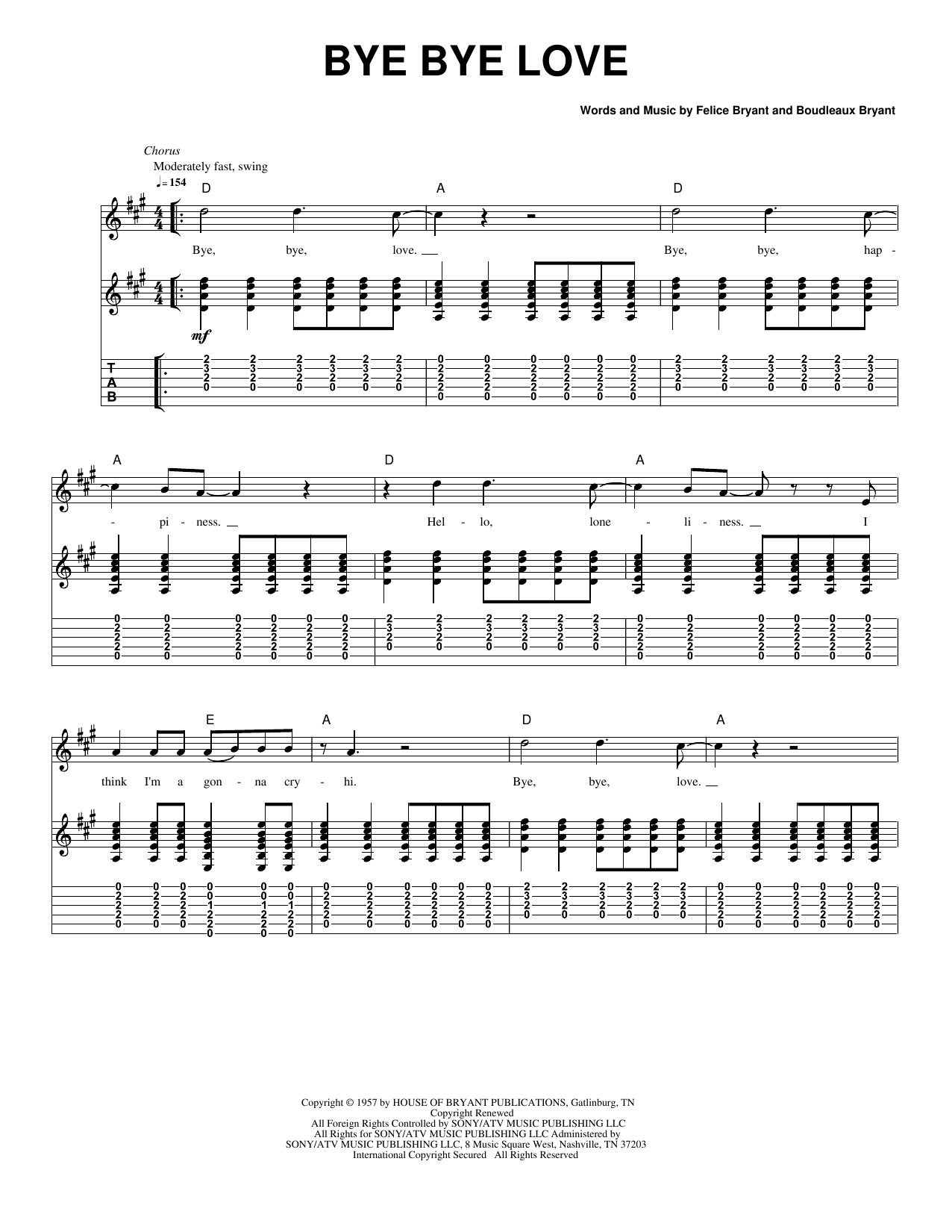 Bye Bye Love: Guitar Tab