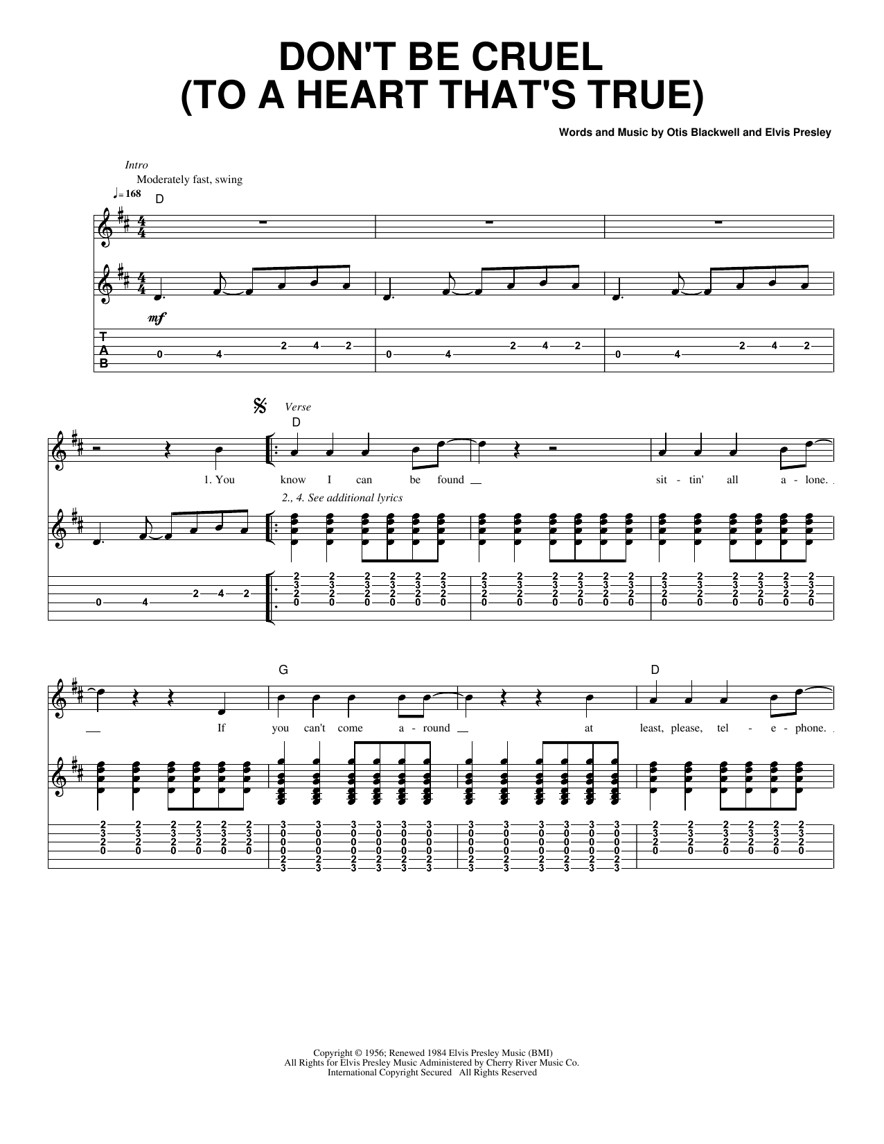 Don't Be Cruel (to A Heart That's True): Guitar Tab