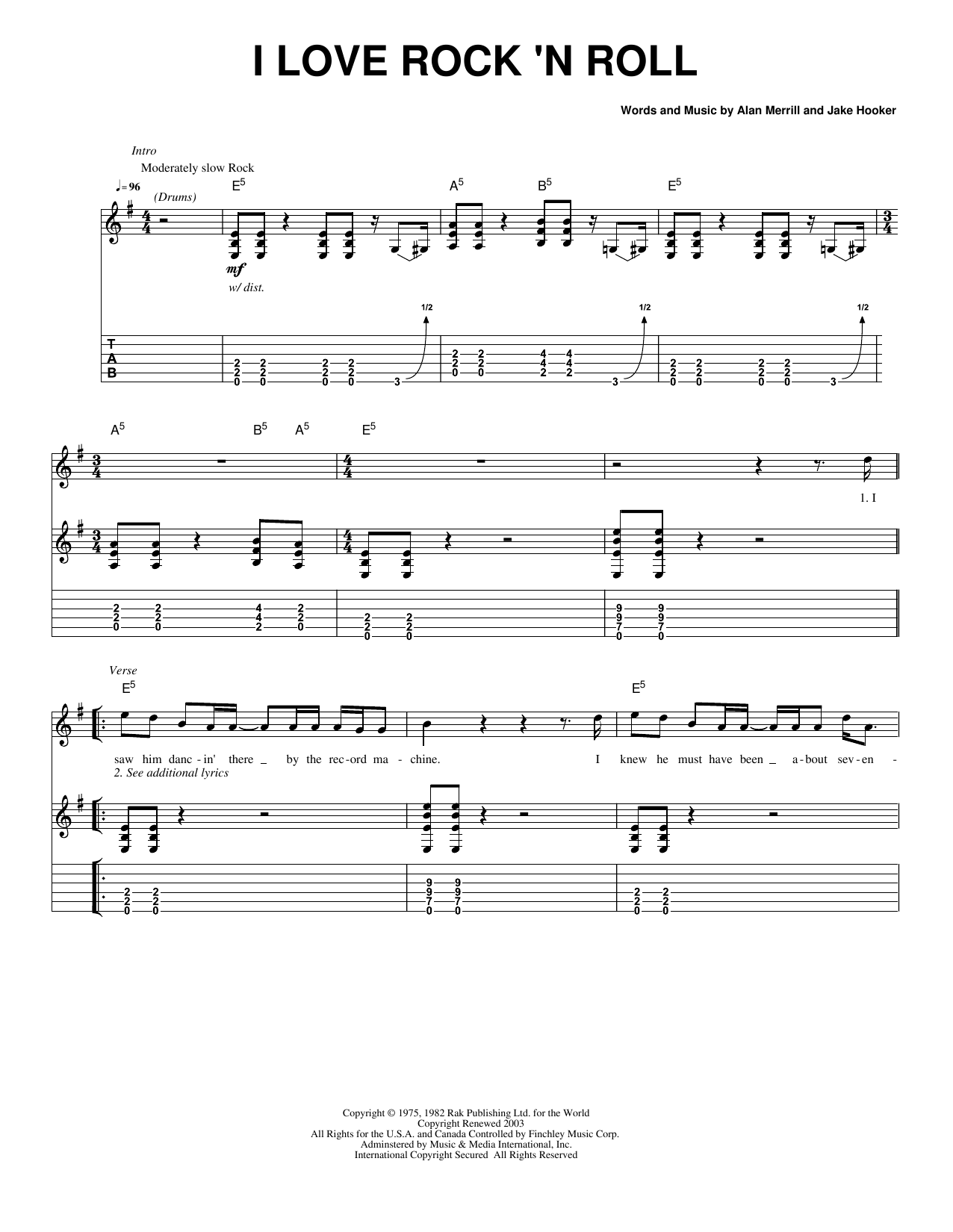 I Love Rock 'n Roll: Guitar Tab