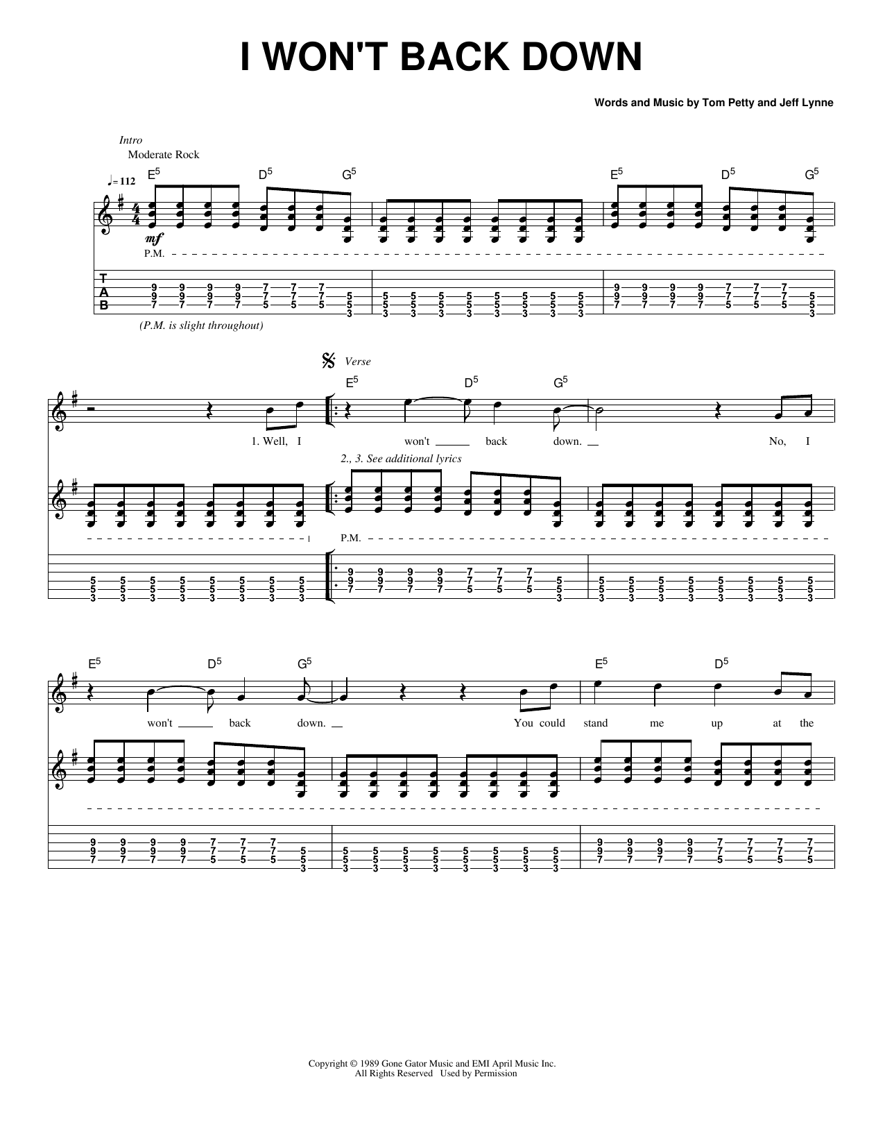 I Won't Back Down: Guitar Tab