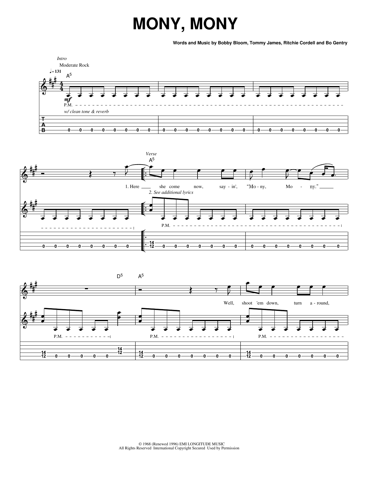 Mony, Mony: Guitar Tab