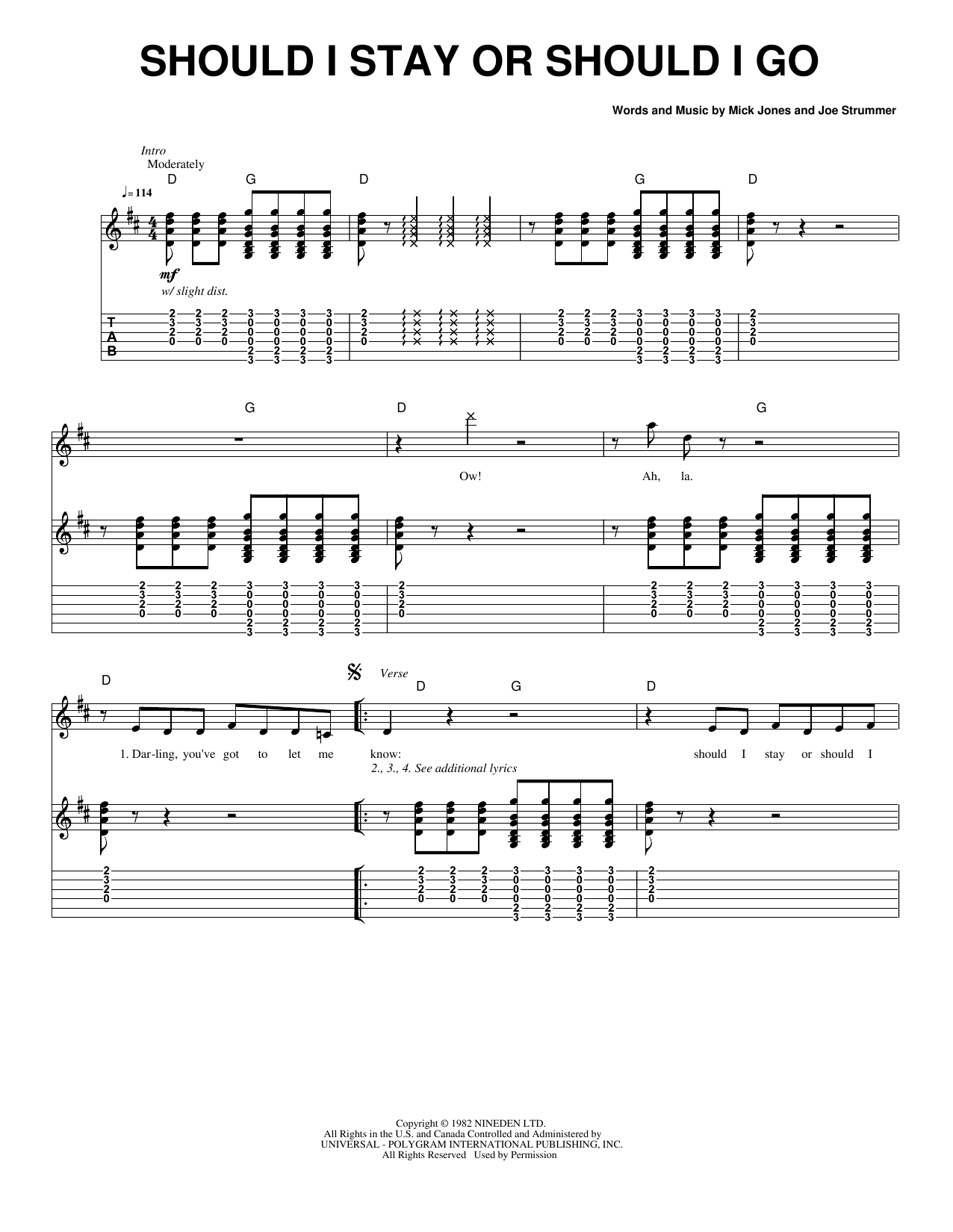 Should I Stay Or Should I Go: Guitar Tab