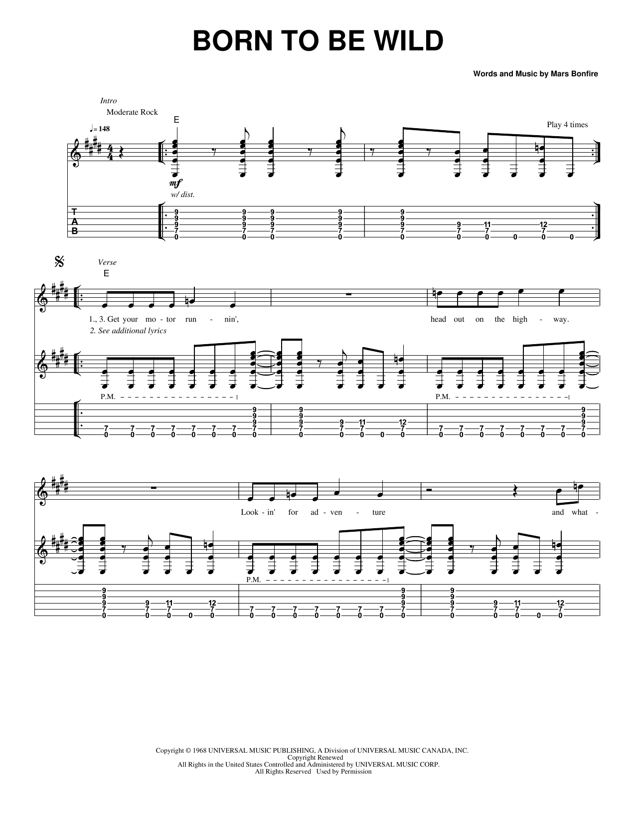 Born to Be Wild: Guitar Tab