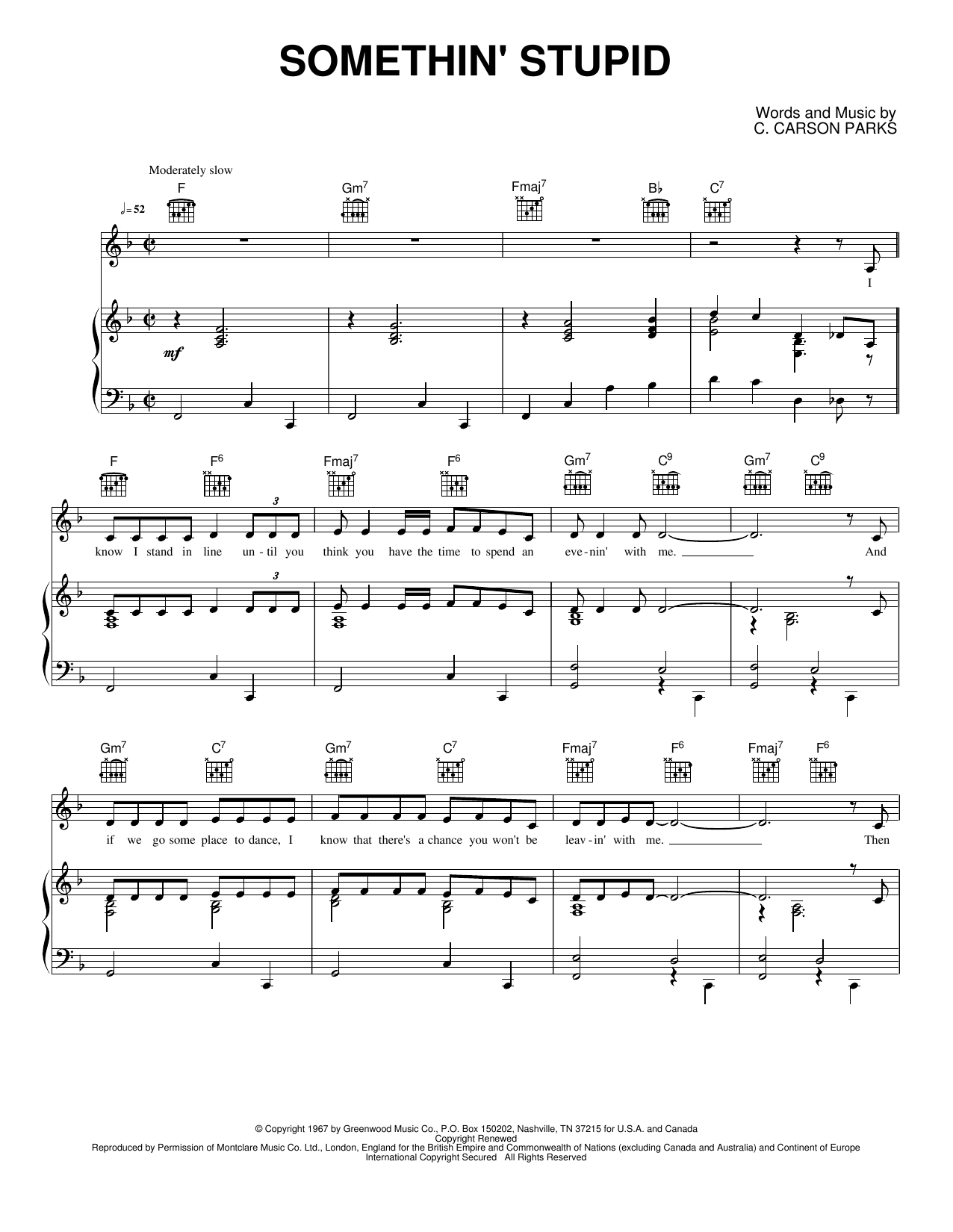 Somethin' Stupid: Piano/Vocal/Guitar Sheet